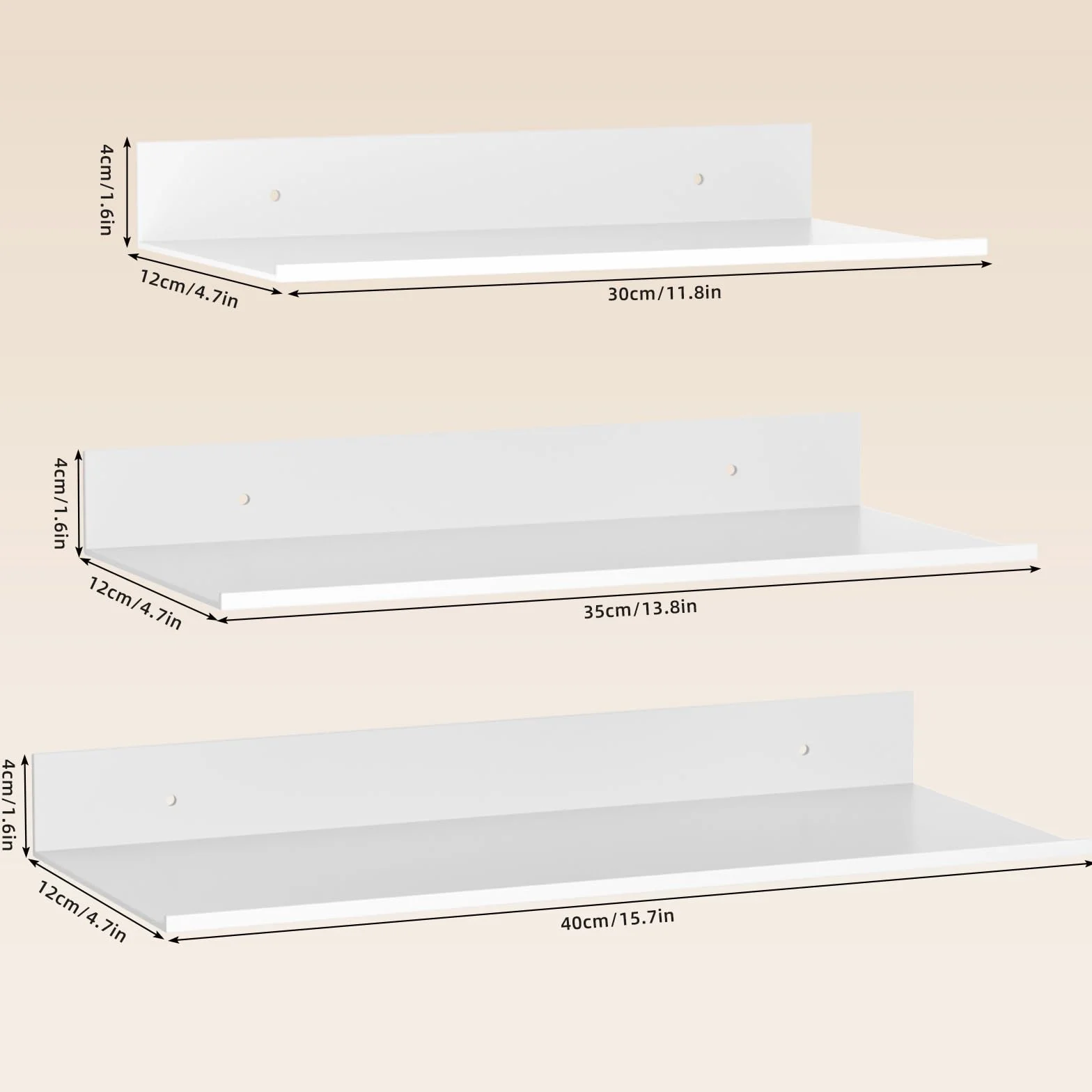 Mensole da Muro Design Bianco, Set di 3, Mensola Decorative in Metallo per Soggiorno, Camera da Letto, Cucina