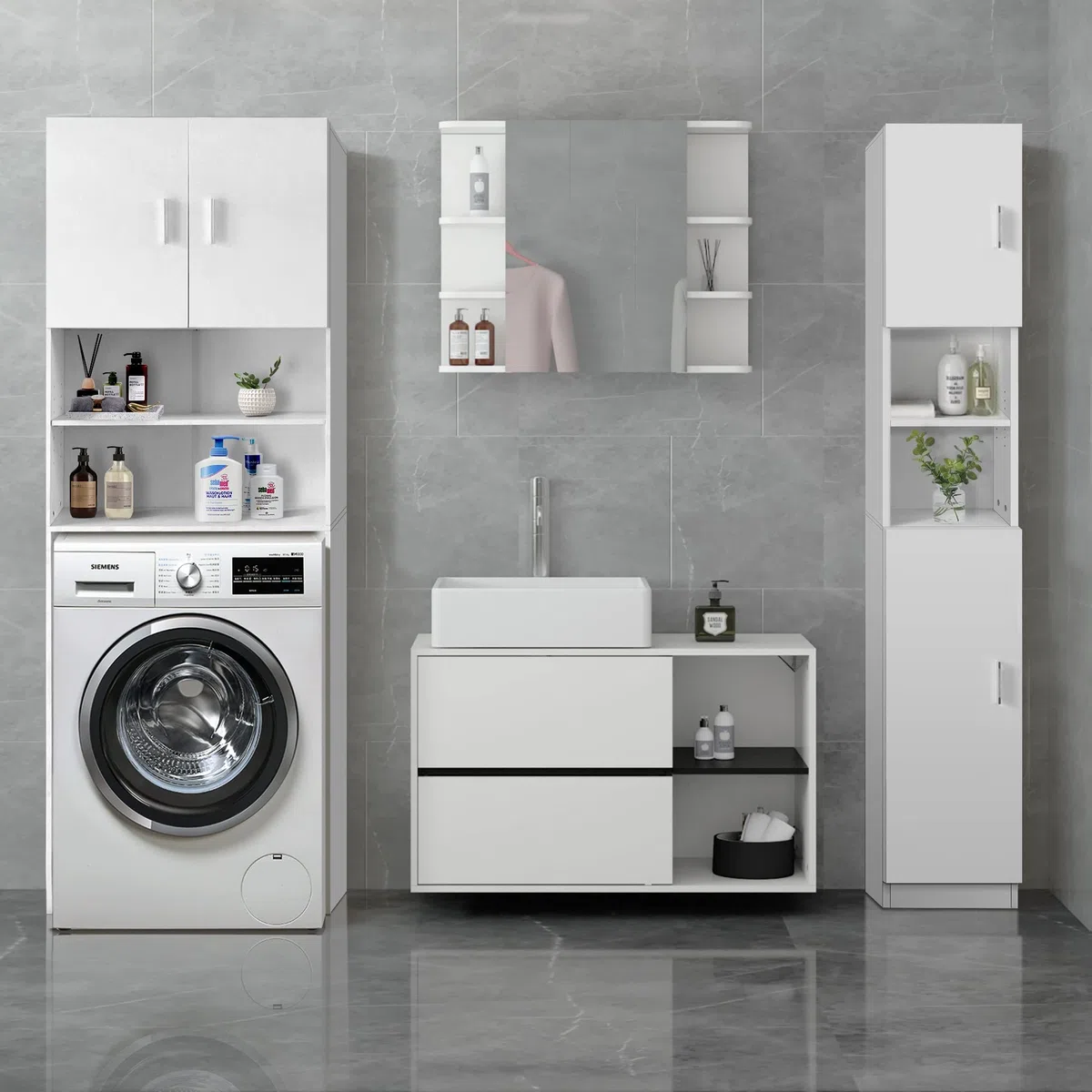 ML-Design Armadietto Alto Mobiletto Verticale da Bagno a Terra Salvaspazio 30 x 190 x 25 cm con 6 Ripiani e 2 Ante, Spazio di Stoccaggio Organizer a Colonna Portaoggetti Multiuso in MDF Bianco
