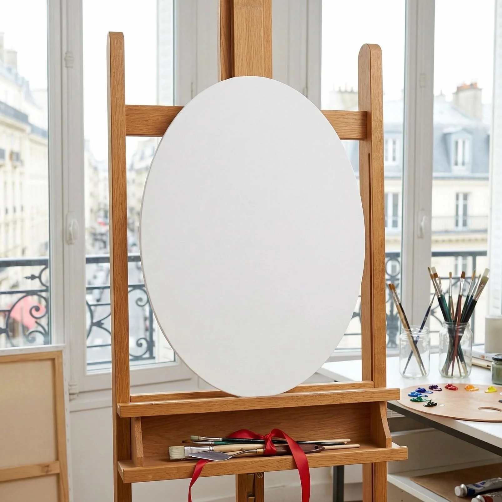 Tela ovale di lino 50 x 40 cm per pittura ad olio, acrilico e guazzo