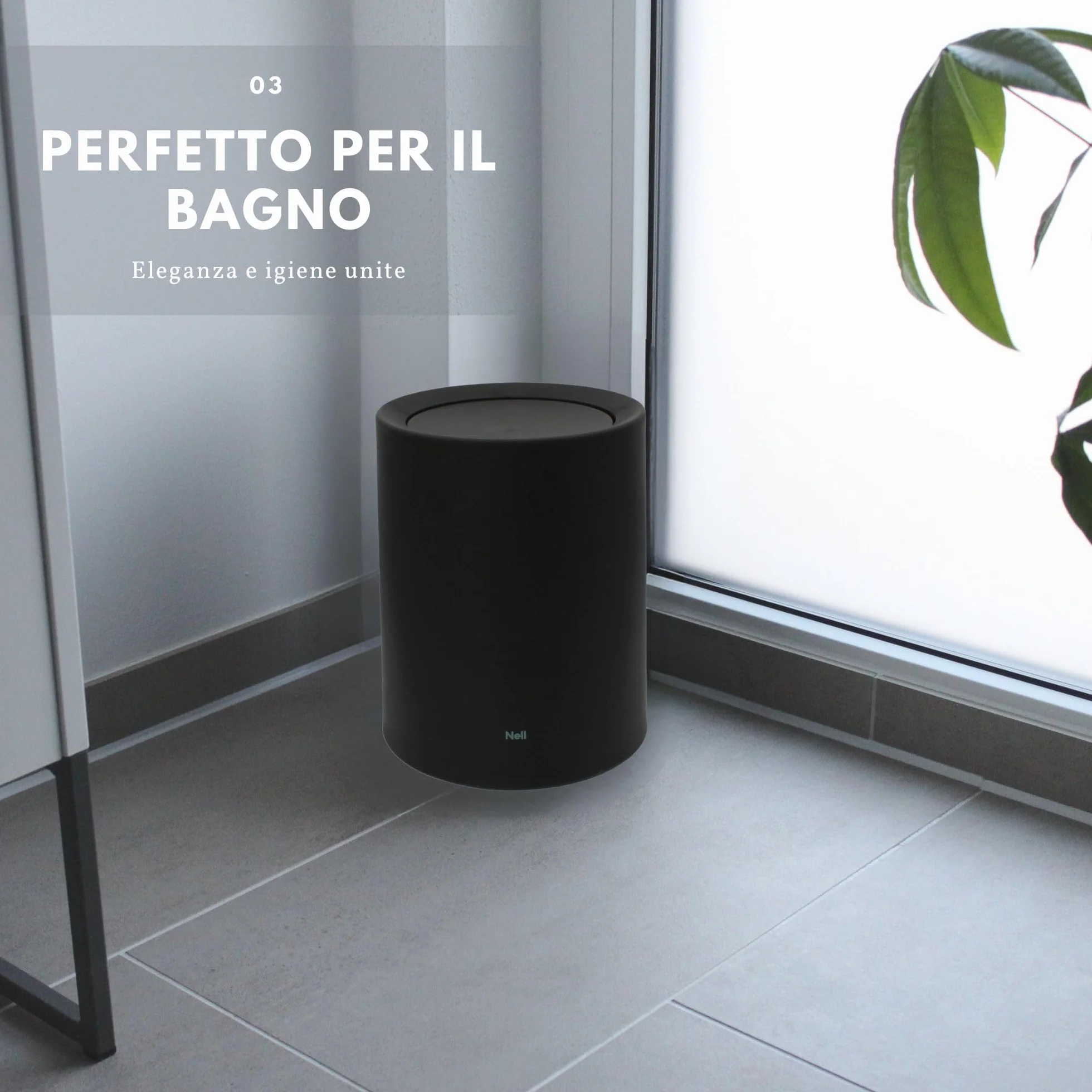 Nell Pattumiera da Ufficio 8L Nero Opaco Coperchio Basculante Cestino Gettacarte Plastica Resistente