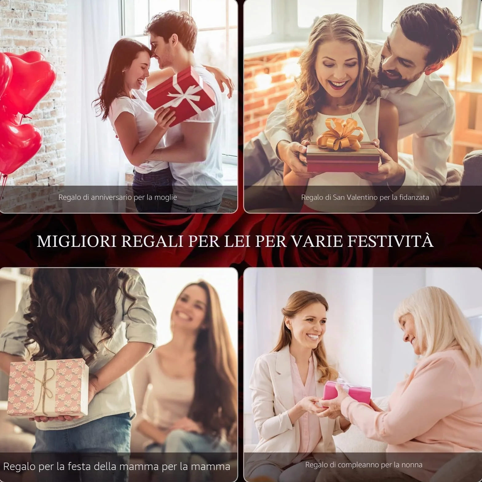 GOICC Rosa Eterna Collana Regalo per Lei I Love You Festa della Mamma San Valentino Compleanno Anniversario (Rosso)