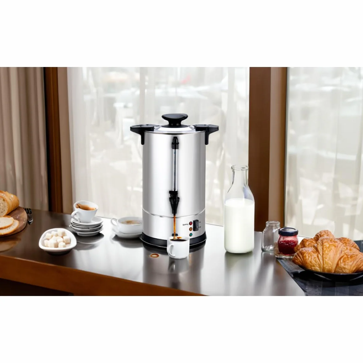 LOUIS TELLIER - Percolatore professionale per caffè, capacità 6,3 l, 50 tazze, in acciaio inox, filtro in acciaio inox, rubinetto antigoccia