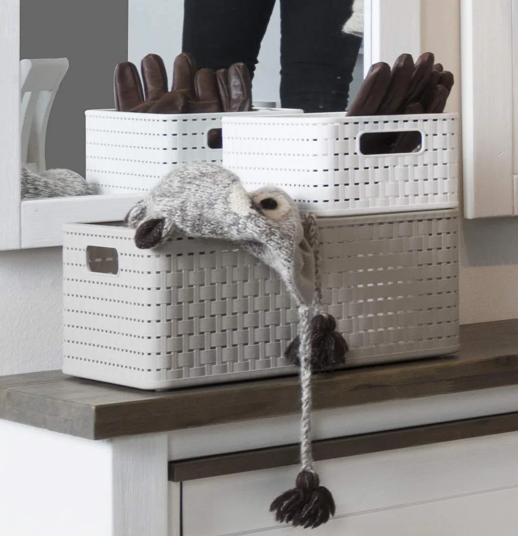 Rotho Country Set di 3 Scatole in Rattan-Look, Plastica PP, Bianco, 28x18.5x12.6 cm