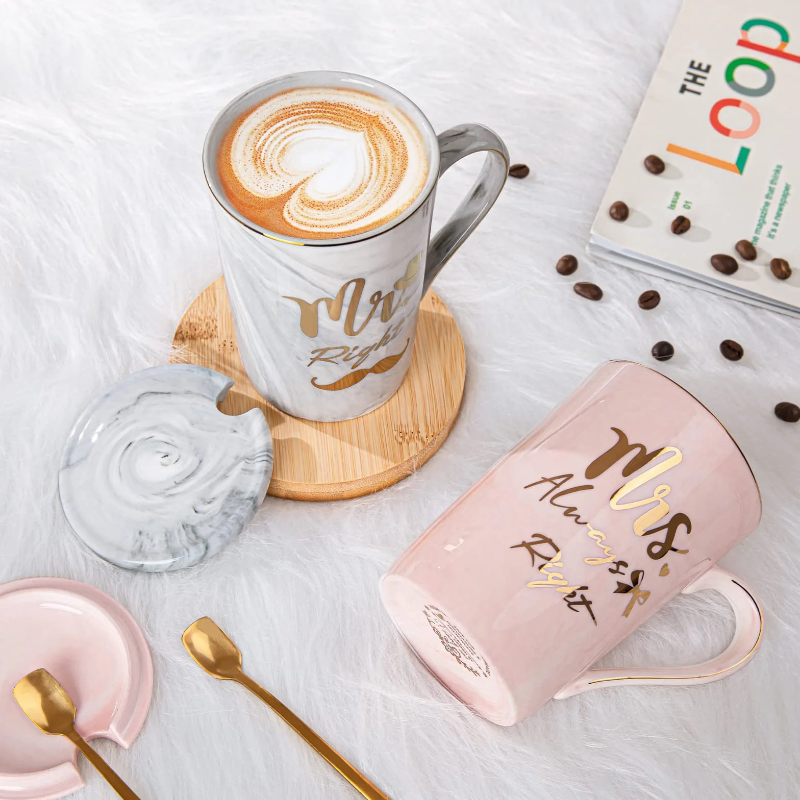 Tazza da Caffè in Ceramica Regalo Anniversario Matrimonio per Lui e Lei Mr Mrs Right