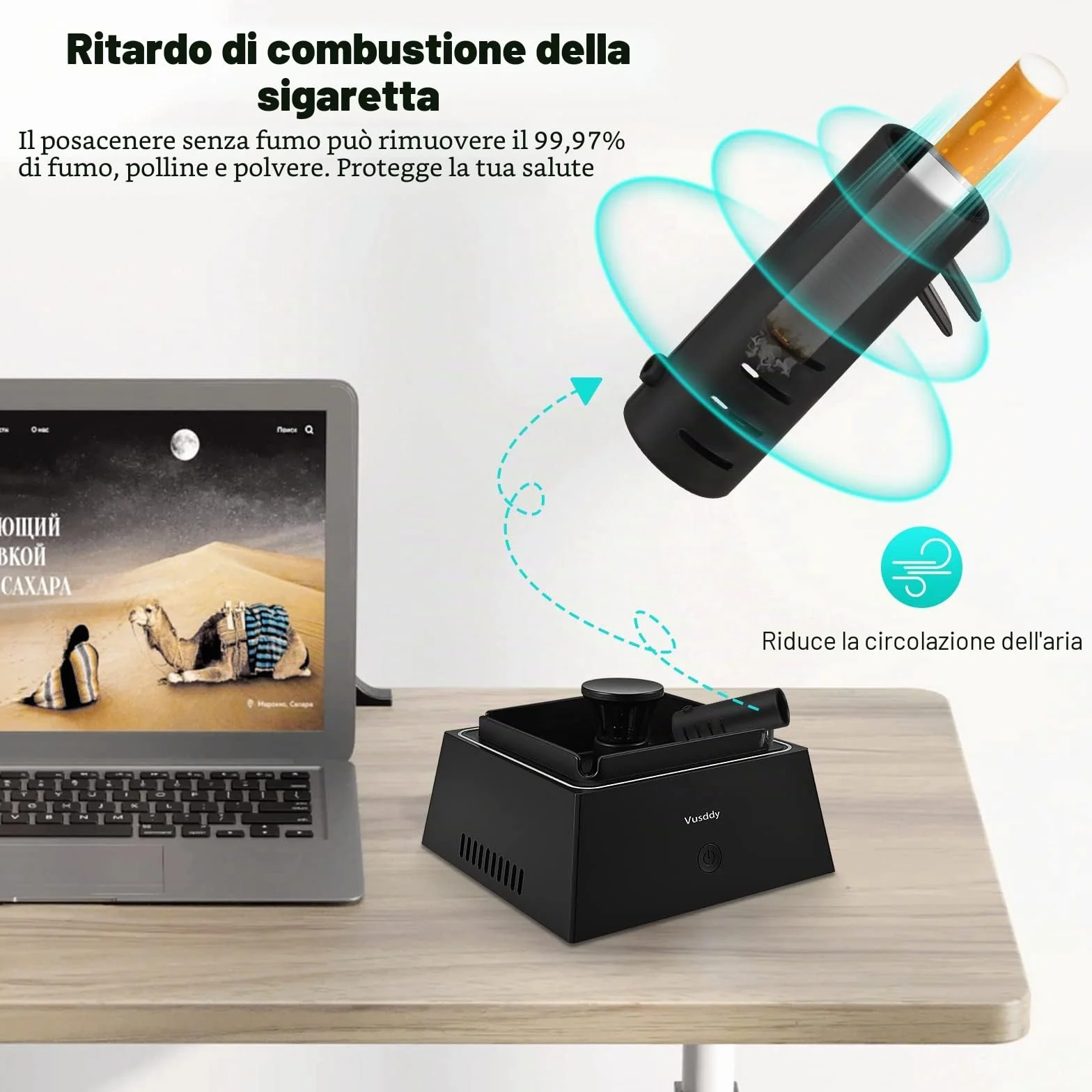 Posacenere Ad Aspirazione Senza Fumo 2 In 1 Con Purificatore D'aria Portatile Per Pulizia Fumo Con Filtro