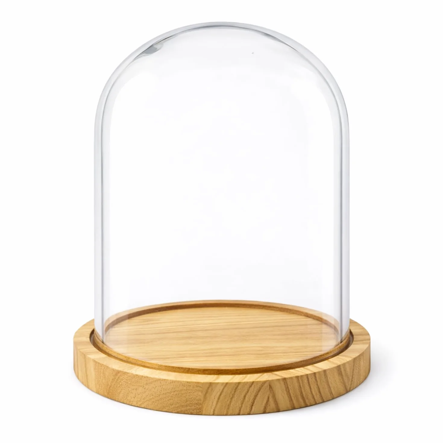 PALUPLUS Campana in Vetro con Base in Legno, Teca in Vetro Trasparente, Espositore per oggetti, composizioni floreali e luci, oggetto decorativo per la tua casa -953M -2,1 (17x25 cm)
