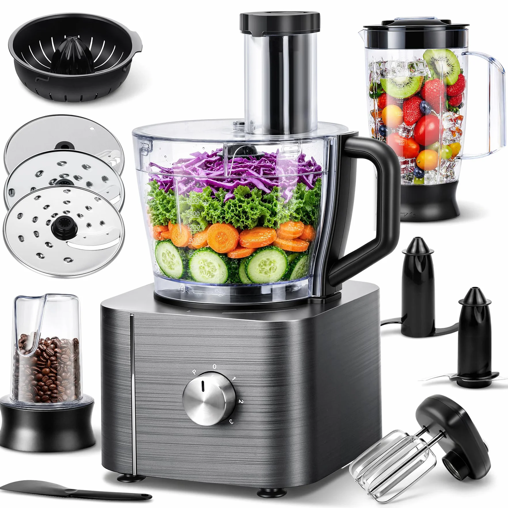 TopStrong Robot da Cucina, Robot Cucina 1100W, Robot Cucina Multifunzione Compatto,11 in 1 Food Processor(frullatore, spremiagrumi e macinacaffè)