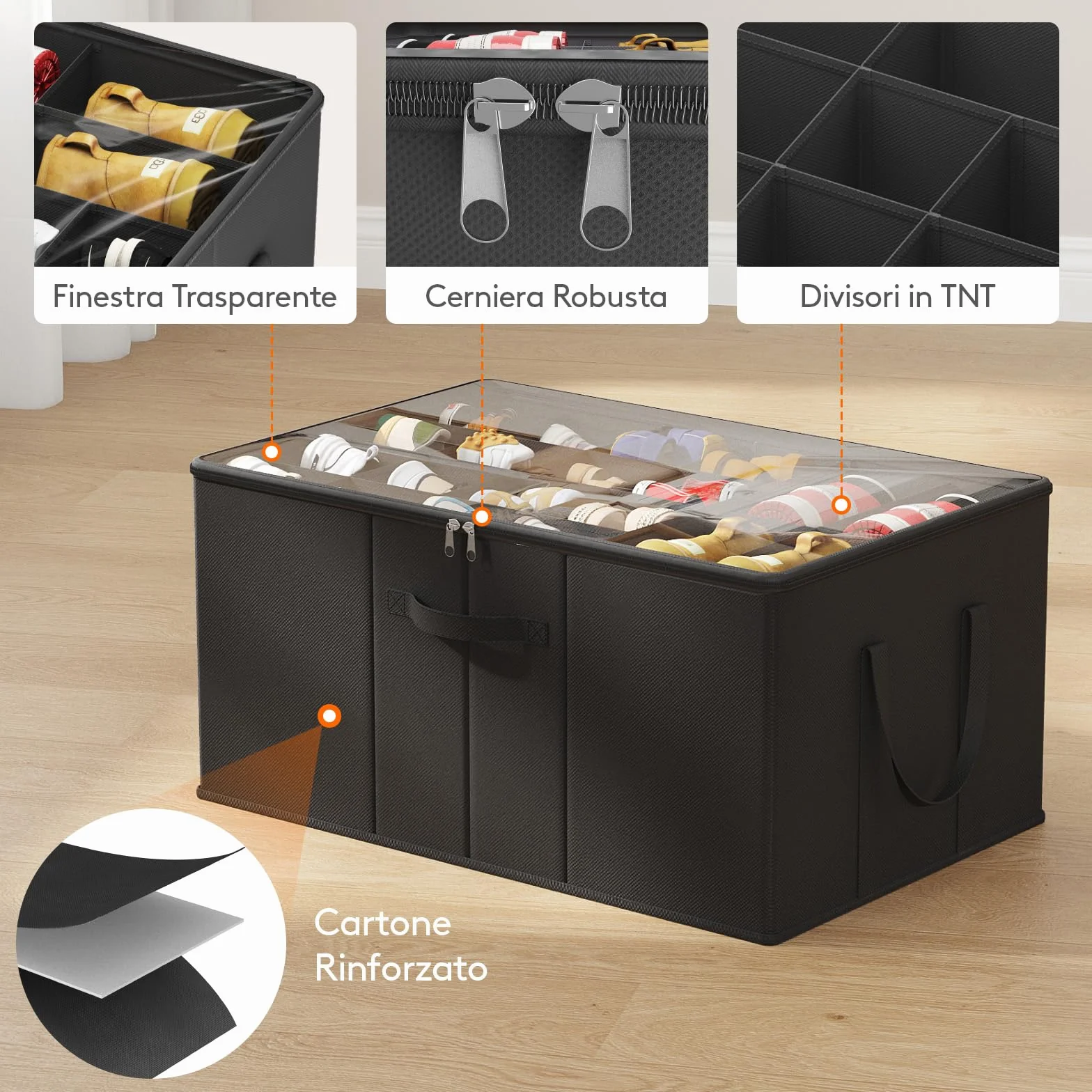 Lifewit Scatola Porta Scarpe Pieghevole per 10-20 Paia, Organizer Scarpe con Coperchio Trasparente, Base Rinforzata, Nero
