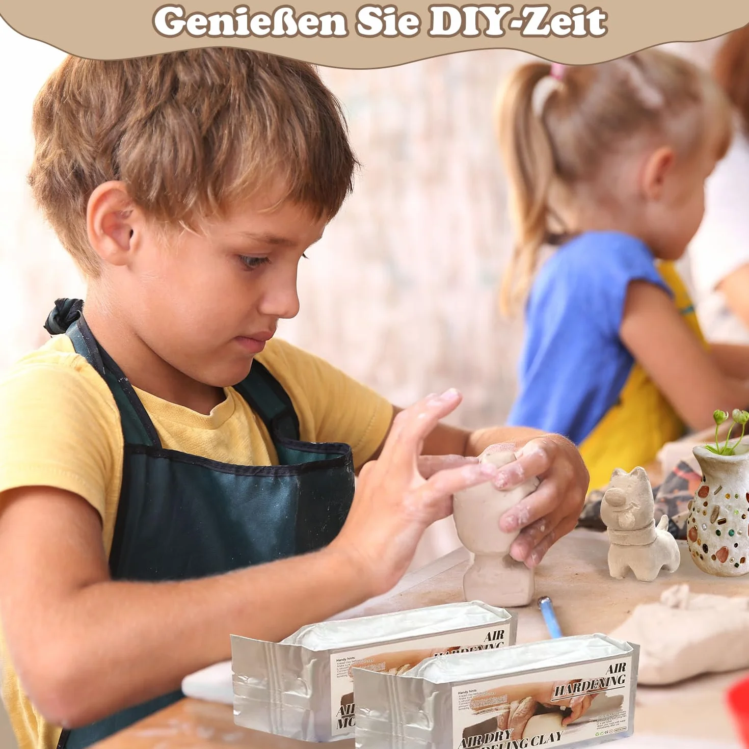 Augesak Kit Argilla Senza Cottura, Ceramica Fai da te Adulti Bambini, Pottery Kit con Attrezzi Colori Pennelli