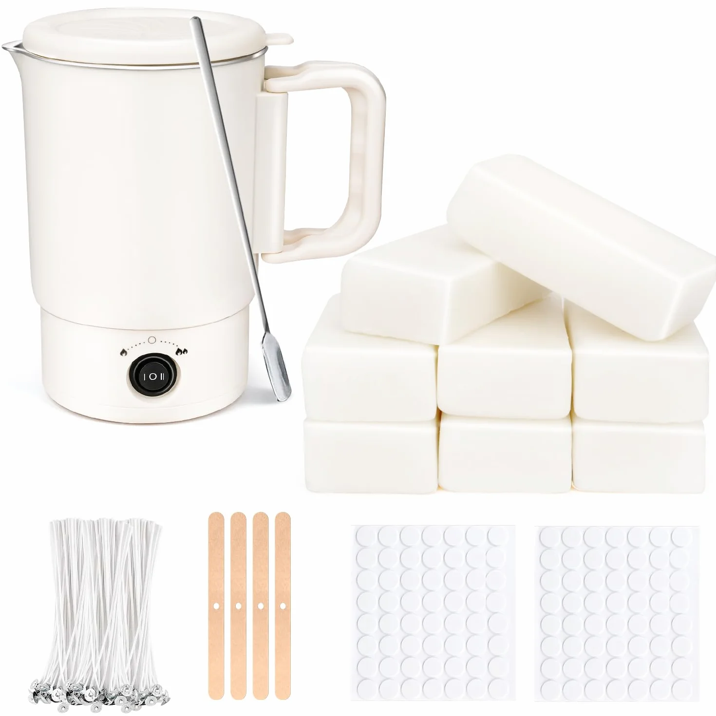 Kit per Sciogliere Cera di Candela Elettrico 800 ml 8 Cubi Cera Bianca 100 Stoppini