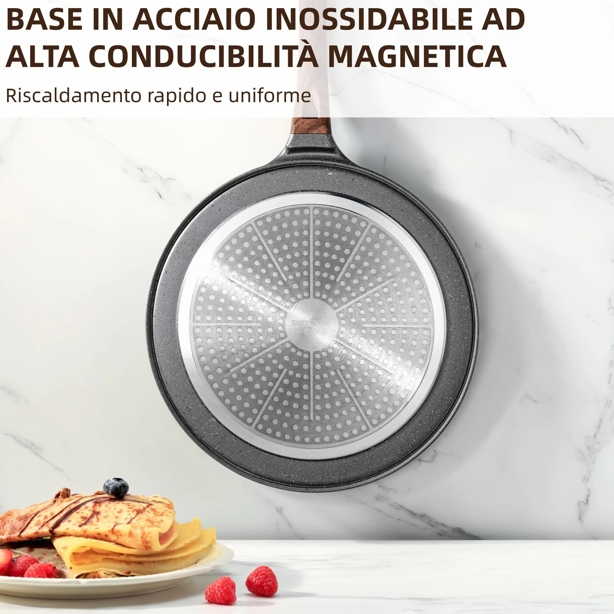 SENSARTE Padella per Crepe 26cm Antiaderente Granito Crepiera con Distributore Impasti Induzione