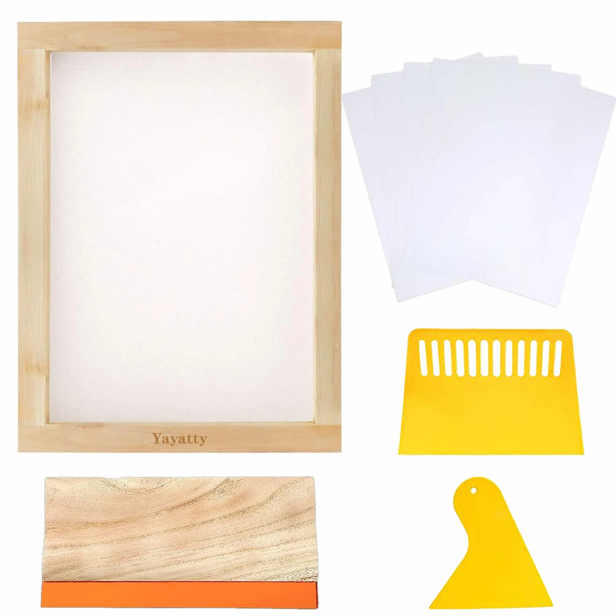 Kit per Serigrafia 9 Pezzi, Cornici in Legno, Pellicole Impermeabili, Raschietto