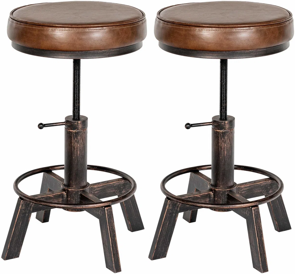 CLP Set di 2 sgabelli Destin in similpelle I Sgabello imbottito regolabile in altezza I Sgabello imbottito dal design industriale, Colore:bronzo