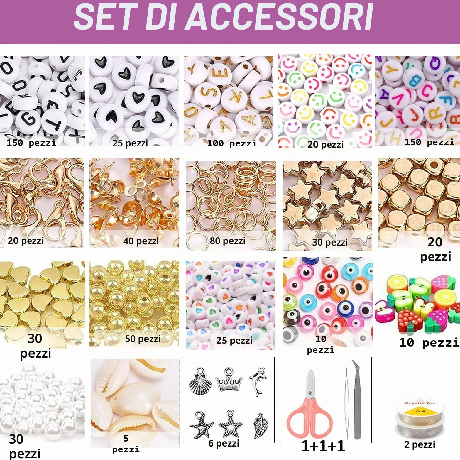 168 Colores Perline per Braccialetti 44506 Pezzi - Kit Bigiotteria Fai da Te Bambina con 450 Lettere, Perline Sorridenti e Ciondolo Charms 3mm per Gioielli