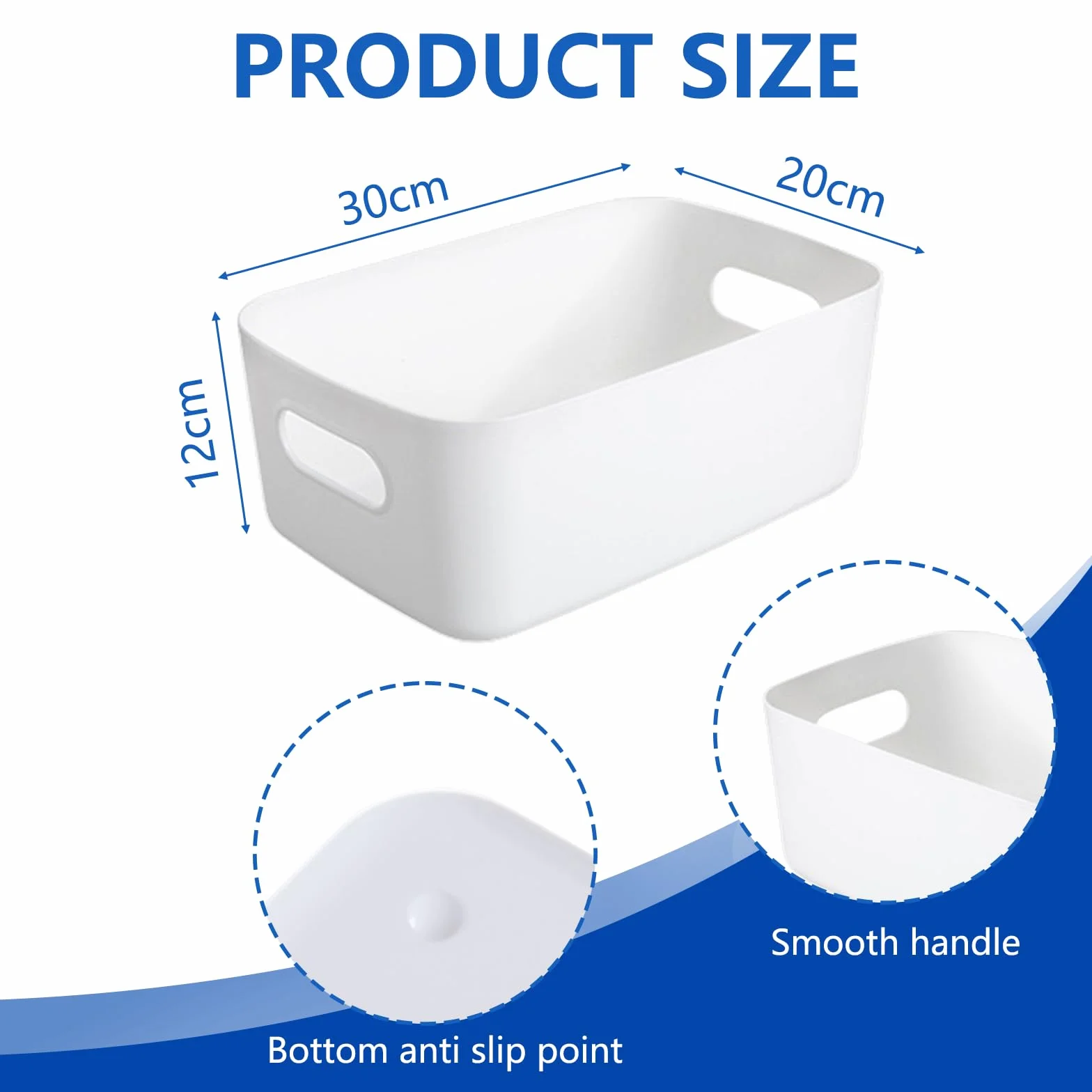 Cestini Portaoggetti Plastica Bianco 30x20x12 cm Scatola Portaoggetti con Manici Box Conservazione Organizer Desktop