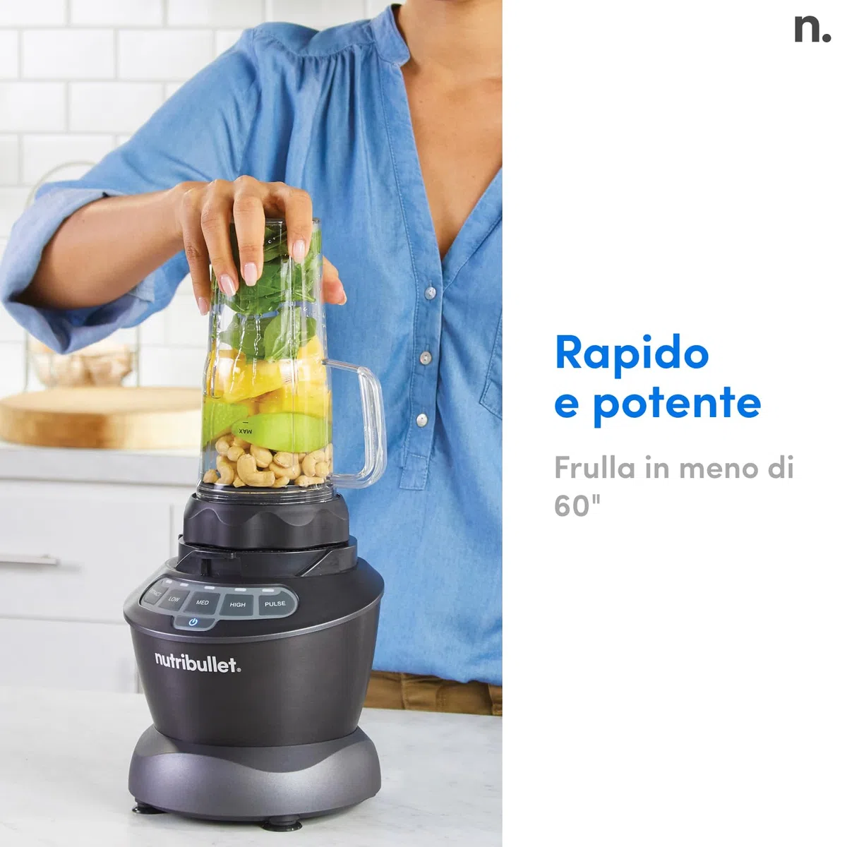 nutribullet Full Size Blender Combo, Frullatore Elettrico, Tritatutto Multifunzione, Professionale, Con Tre Bicchieri di cui uno da 1,8 L Senza BPA, Potenza 1200 Watt, NBF500MB