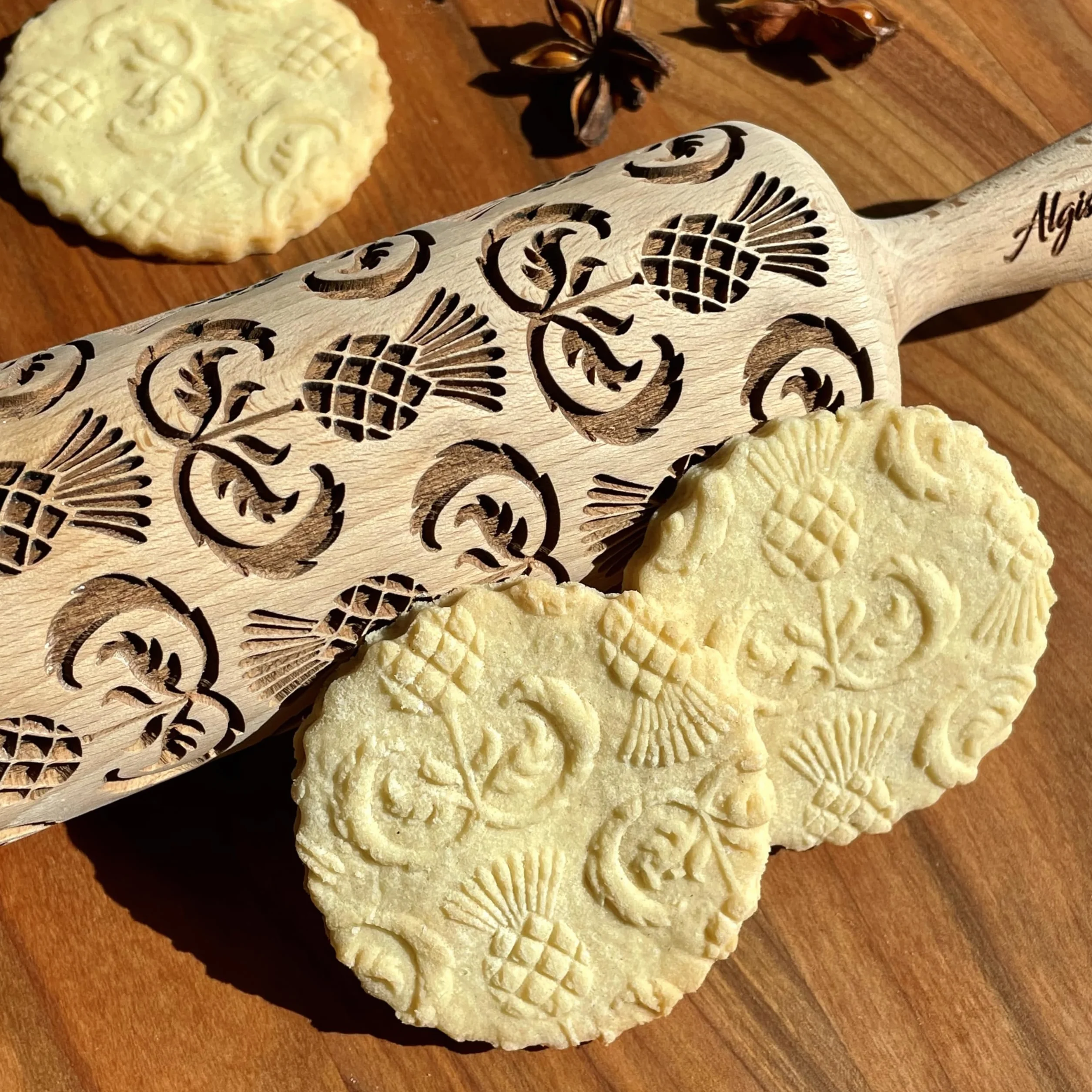 CARDO Mattarello Legno Goffrato | Mattarello Inciso | Rullo per Biscotti e per Modellare | Mattarello Decorativo per Biscotti di Algis Crafts