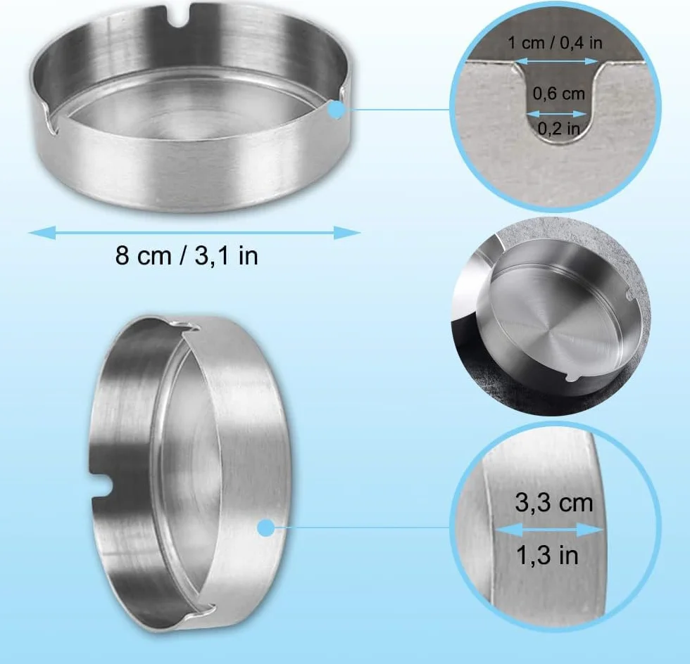 Posacenere Rotondo in Acciaio Inox 8 cm Confezione 16