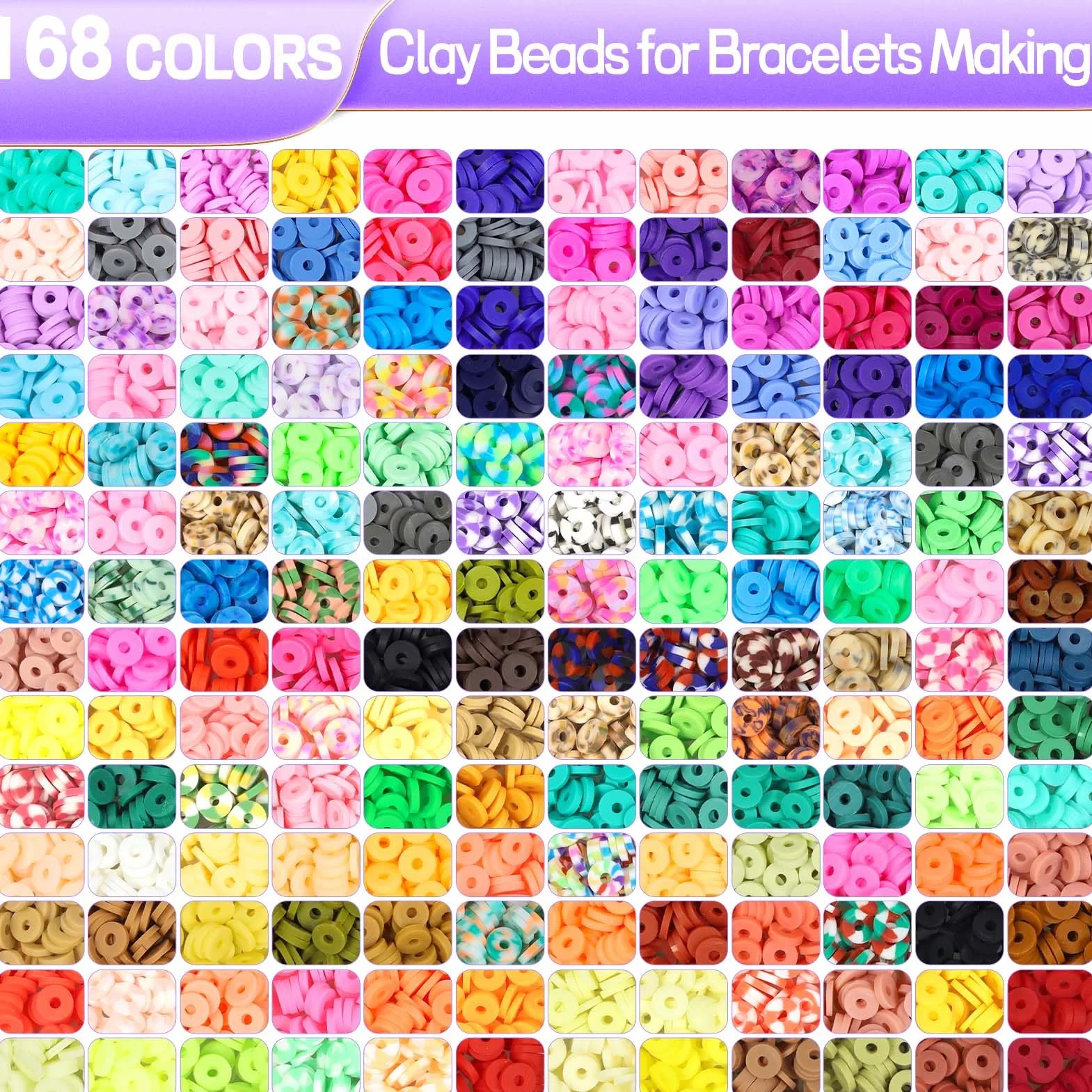 20860 Perline per Braccialetti, 168 Colori 6mm Piatte per Bigiotteria Fai Da Te, Argilla Polimerica Con Lettere per Gioielli Collane, Kit Braccialetti Colorate