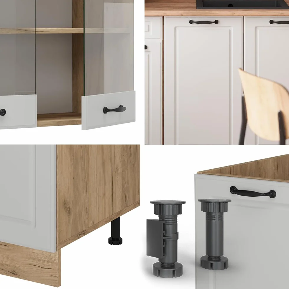 Vicco Cucina completa R-Line, Casa di campagna bianca/Rovere dorato, 140 cm senza piano di lavoro, adatto per installazione autoportante o vicino alla parete
