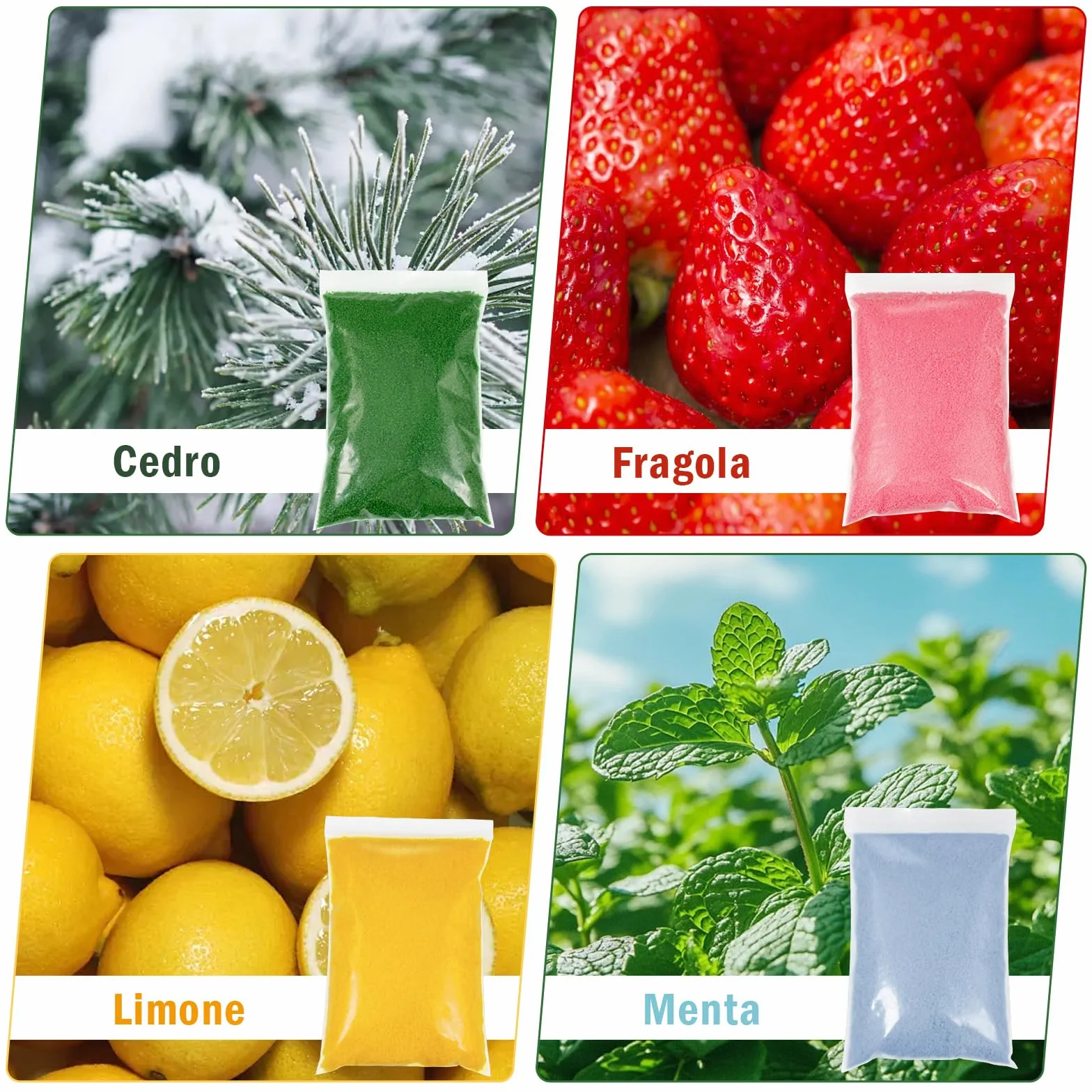 Scent-Hi Sabbia per Candele, Granuli di Cera Profumata 1.1kg 20 Stoppini - Gelsomino Lavanda Rosa Cedro Fragola Limone Menta