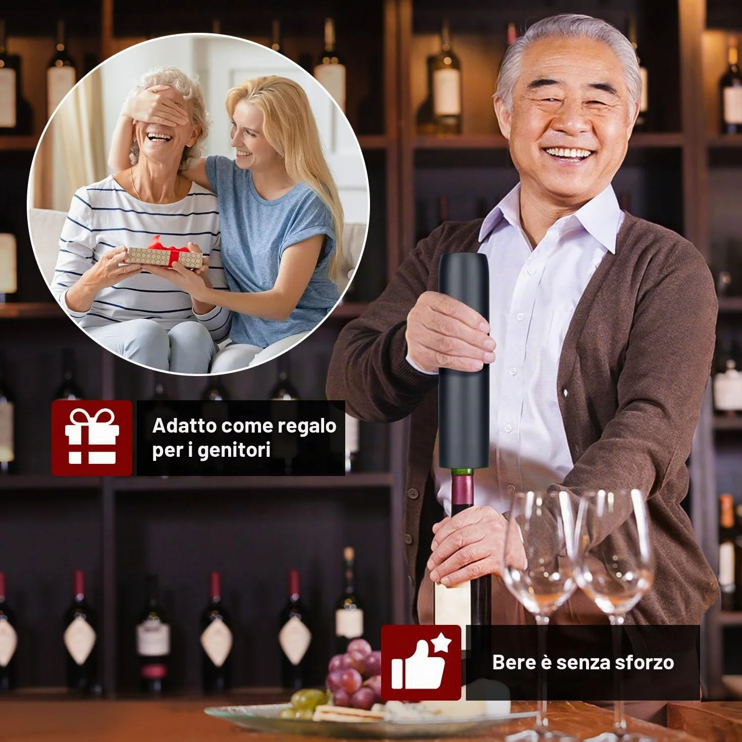 AIKARO Cavatappi Elettrico Automatico Ricaricabile per Vino