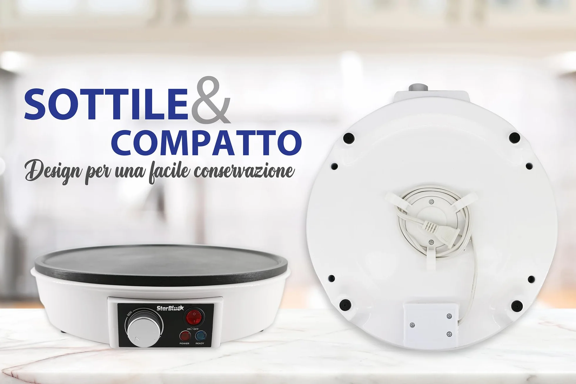 Macchinetta per Crepe Elettrica 30.5cm 1000W StarBlue con Spatola di Legno 220-240V