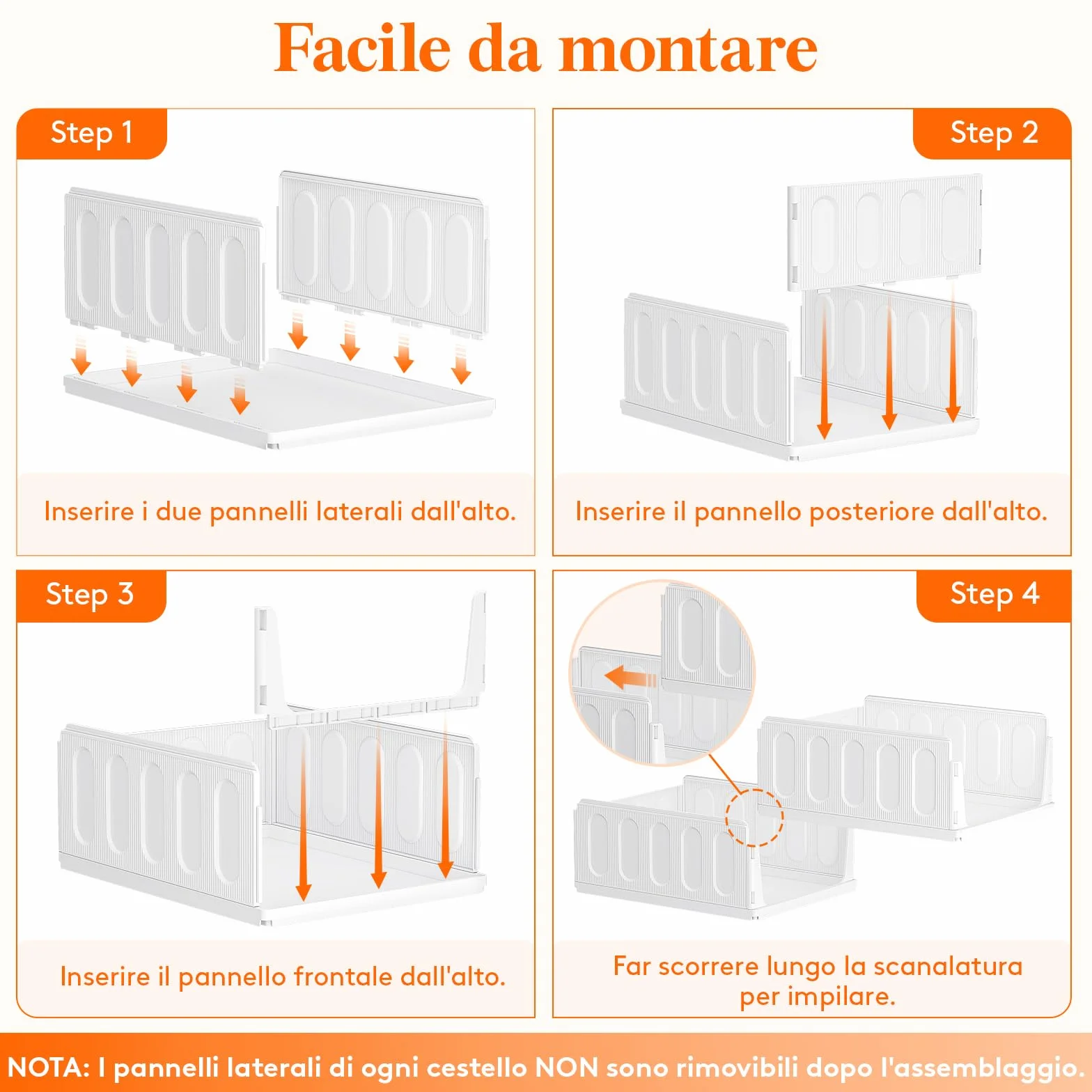 Lifewit Organizer Armadio, Contenitori Impilabili per Vestiti con Cassetti Salvaspazio, 24L Bianco 5 Pezzi