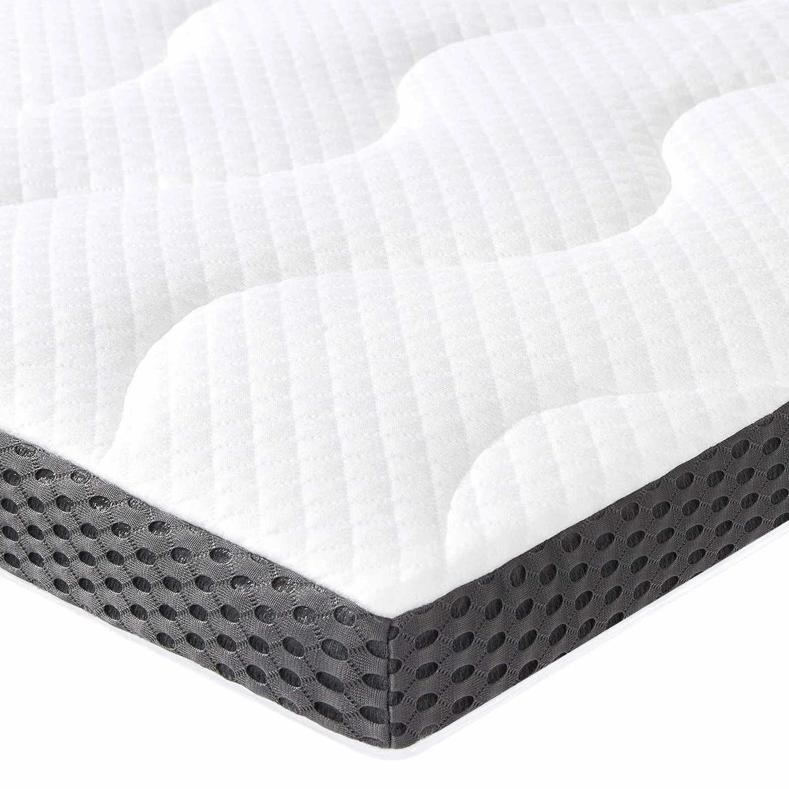 Amazon Basics Topper Piazze Francese 140 x 190 cm in Memory Foam con Gel Rinfrescante, 7 cm Coprimaterasso, Bianco