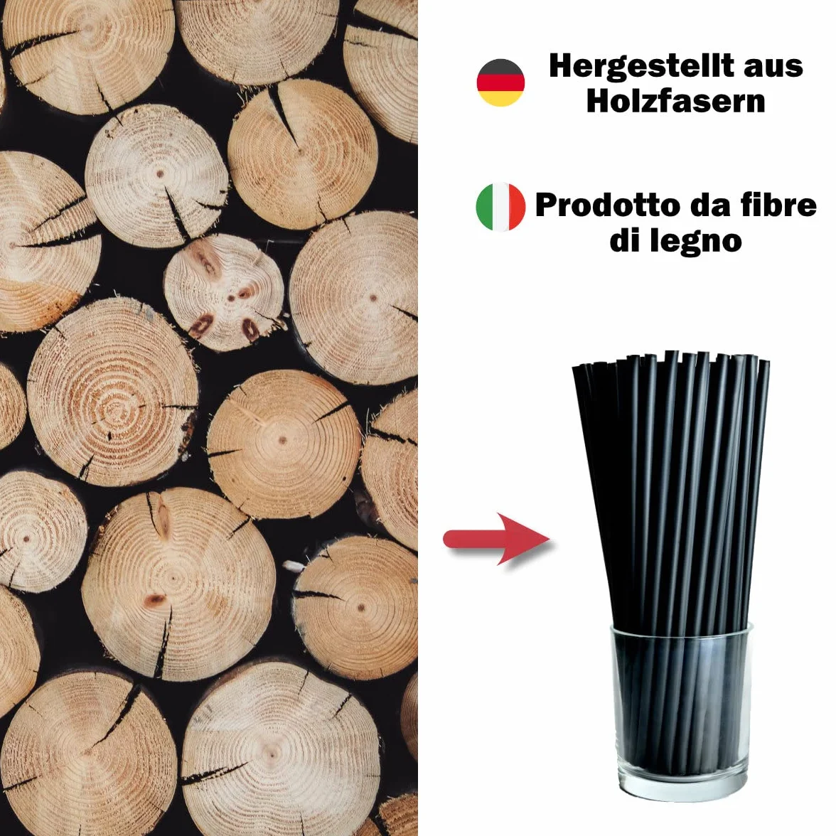 Cannucce Nere Biodegradabili 21 cm x 7 mm - Cannucce Compostabili per Cocktail, Bar e Catering