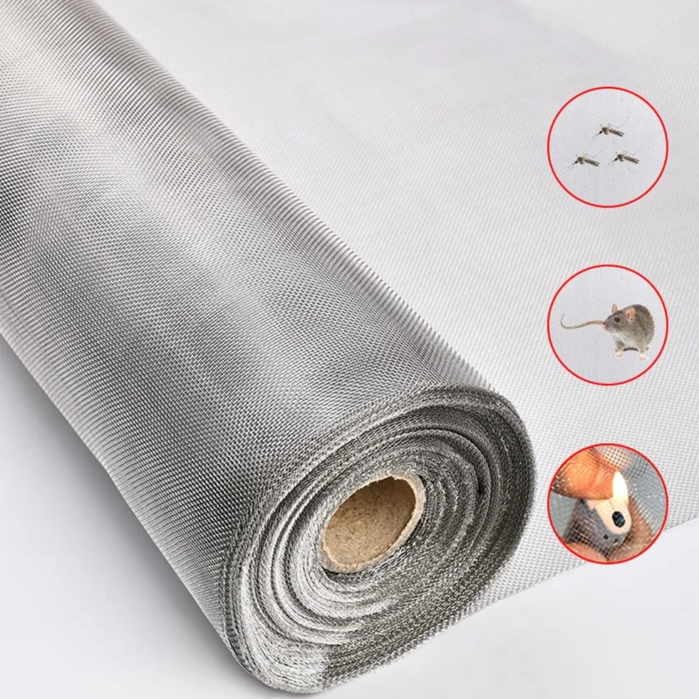 Rete in Acciaio Inossidabile 304-40 Maglie - Foro 0,5 Mm - Rete Metallica per Schermatura della Finestra - Non Arrugginisce Mai - Resistente al Calore (Argentato, 1x1m)