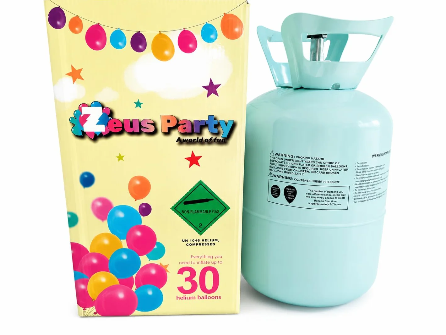 Zeus Party Elio per palloncini Kit Bombola gas elio 0,29 m³ PURO gonfiaggio 30 palloncini