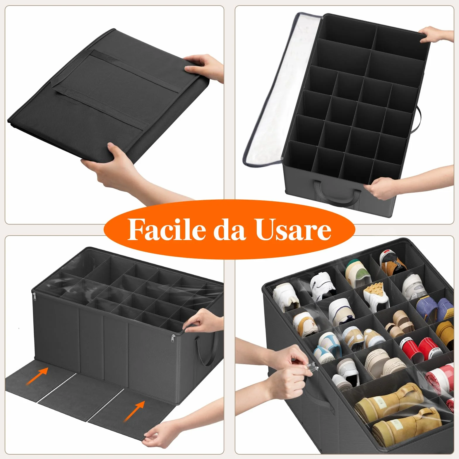 Lifewit Scatola Porta Scarpe Pieghevole per 10-20 Paia, Organizer Scarpe con Coperchio Trasparente, Base Rinforzata, Nero