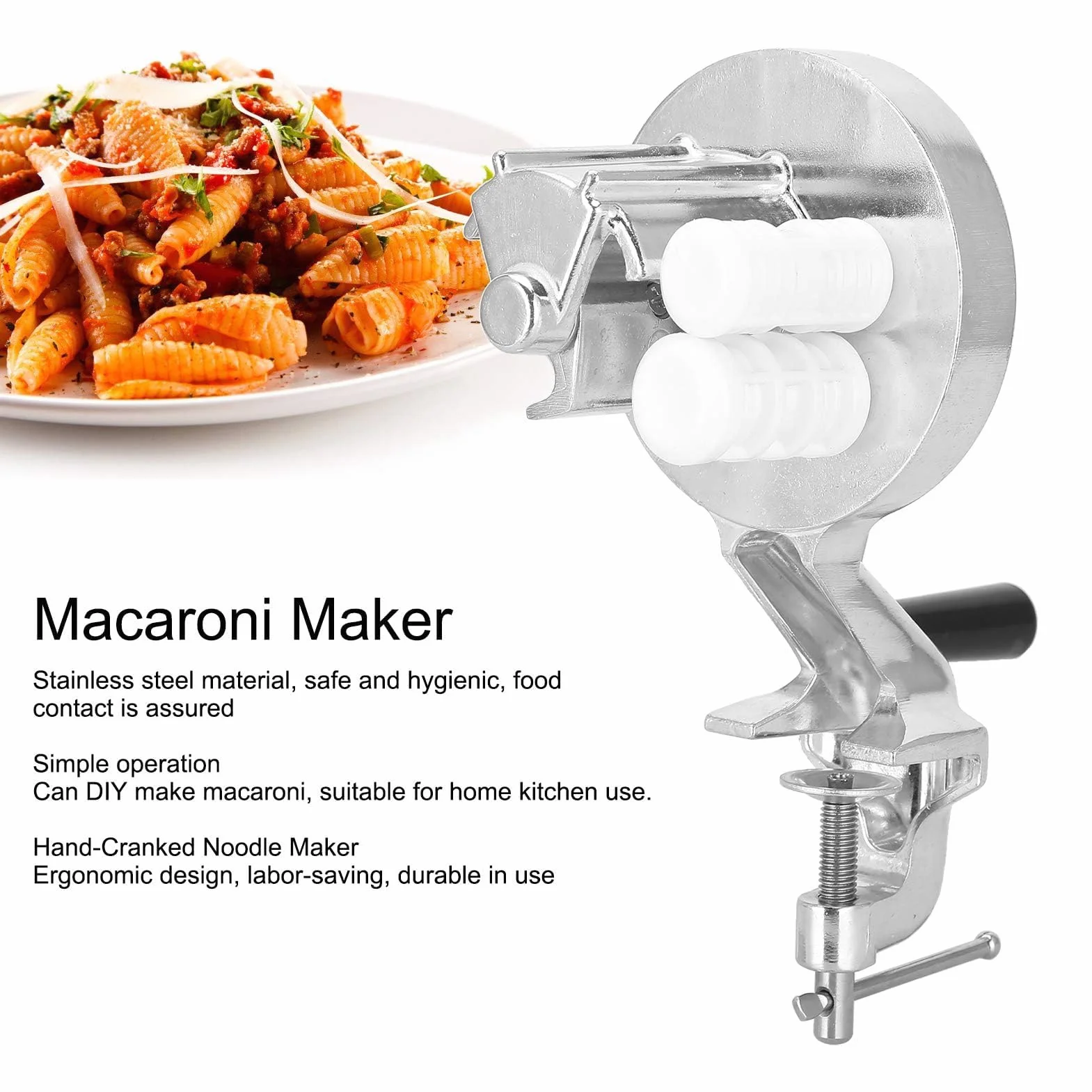 Macchina per pasta in acciaio inox con rulli per maccheroni, fettucini, gnocchi, orecchiette