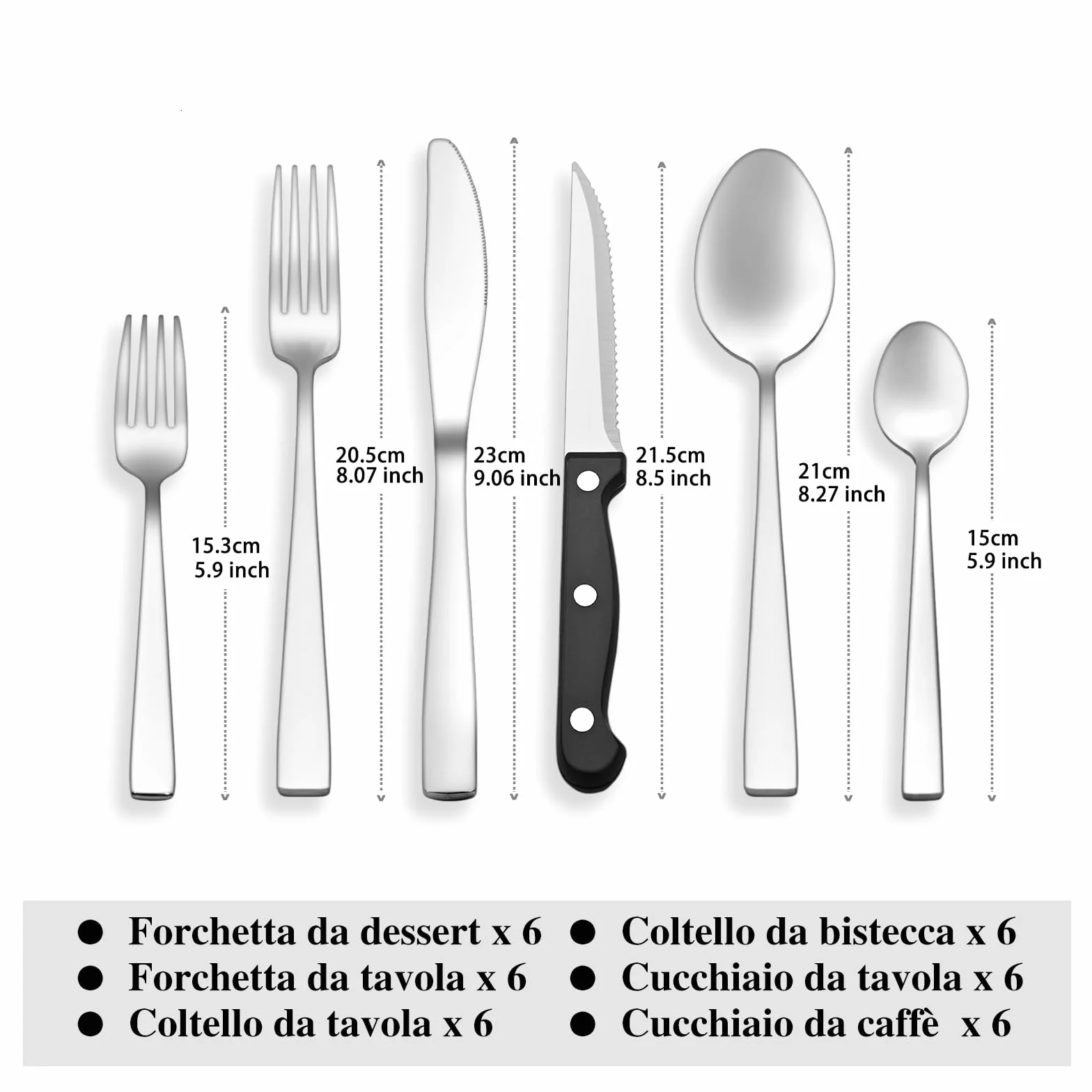 Set Posate Acciaio Inox 36 Pezzi per 6 Persone - Servizio Posate Completo con Coltelli, Forchette, Cucchiai, Lavabile in Lavastoviglie