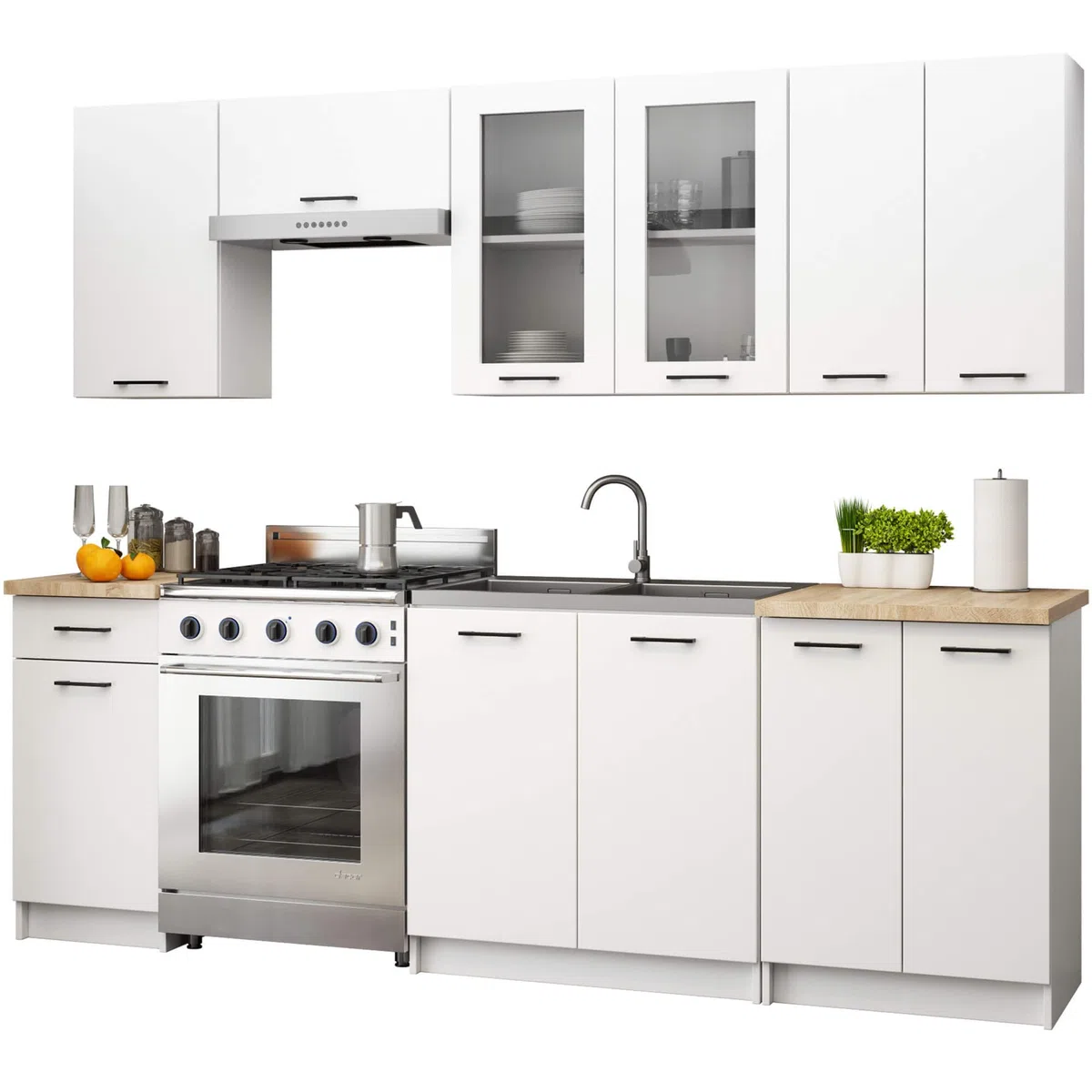AKORD | Pensile da Cucina a Parete - Vetrina Sospesa in Vetro 80 cm, H720 | 2 Ripiani e 2 Anta Armadio da Cucina | Componibile Mobili da Cucine Armadi | Pannello laminato | Bianco