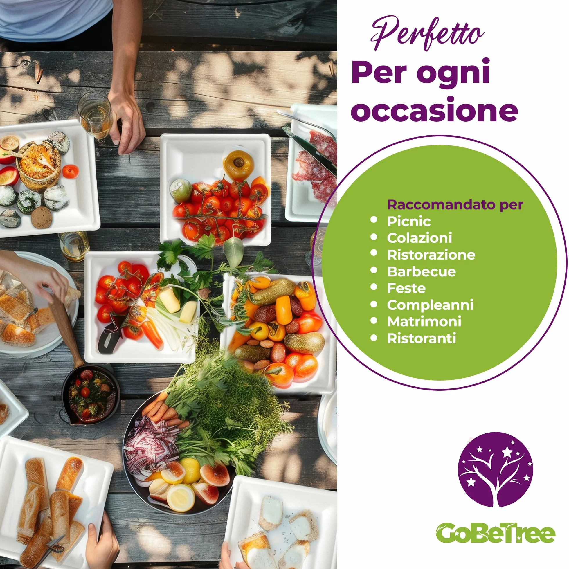 GoBeTree 100 piatti quadrate in canna da zucchero 20 cm bianchi monouso extra resistenti
