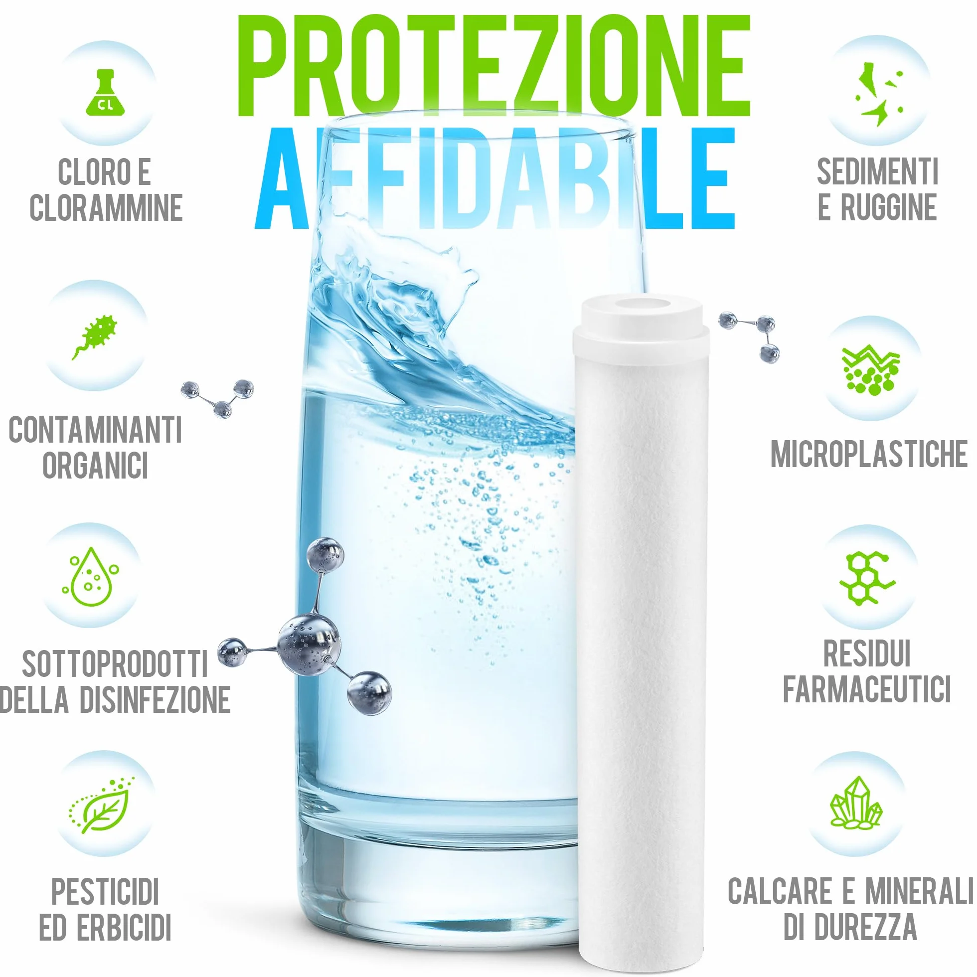Geyser Euro Cartuccia di Ricambio Riduzione Cloro Protezione Calcare Migliora Gusto Acqua Rubinetto 3 Mesi Confezione 1