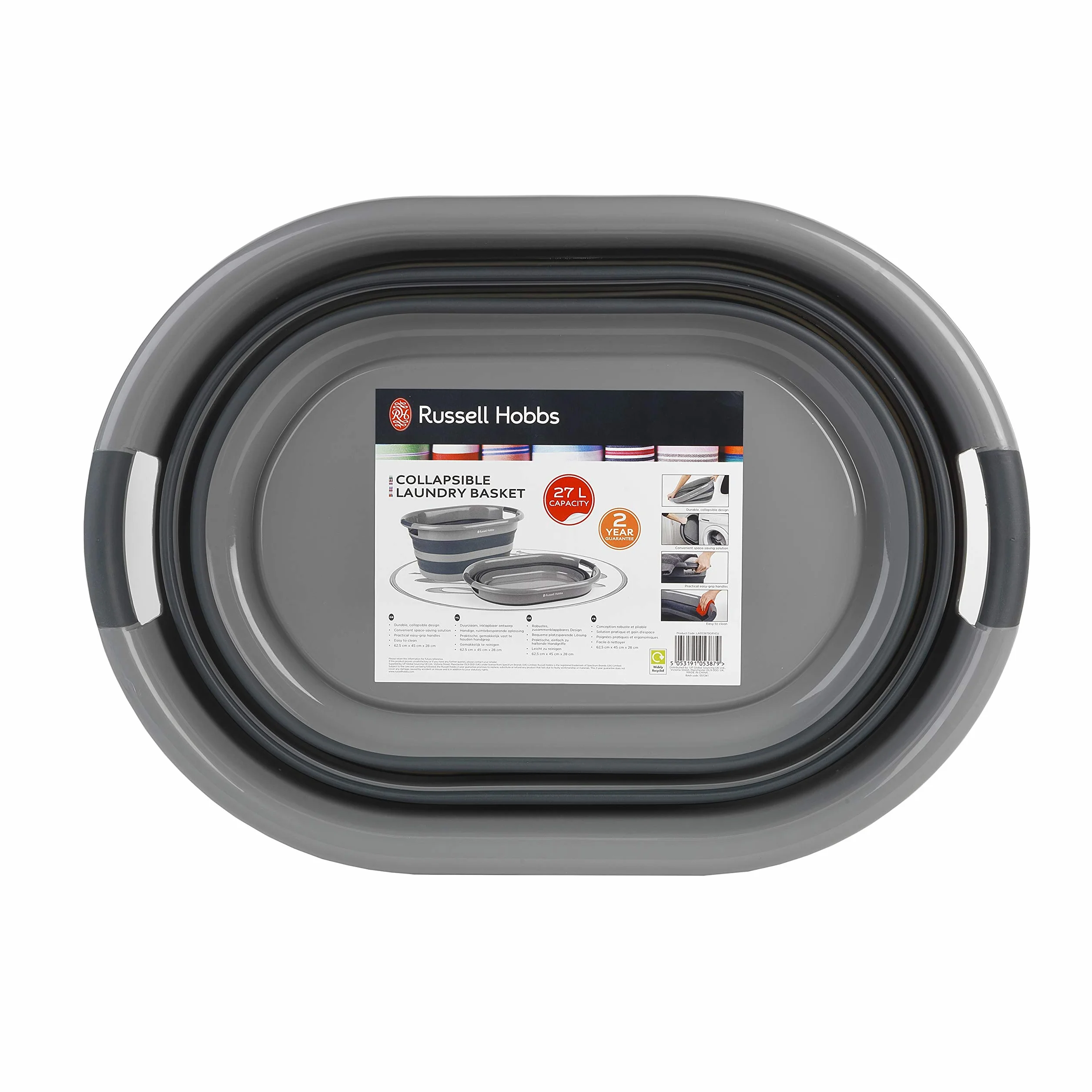 Russell Hobbs Cesto della Biancheria 27L Pieghevole Plastica Nero/Grigio