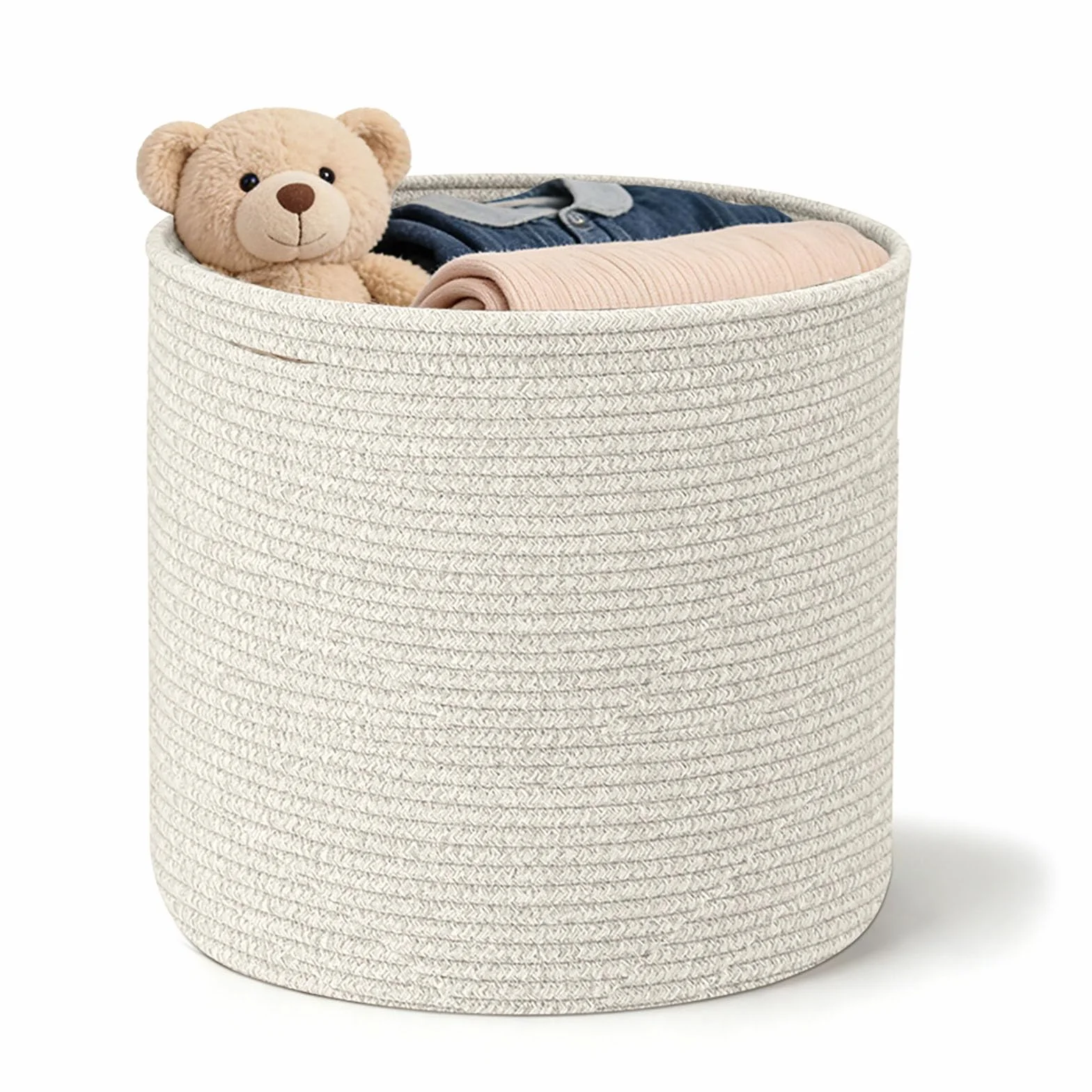 Cesto Portabiancheria in Corda di Cotone 40x35 cm con Manici, Organizzatore per Giocattoli, Abiti, Coperte (Beige)