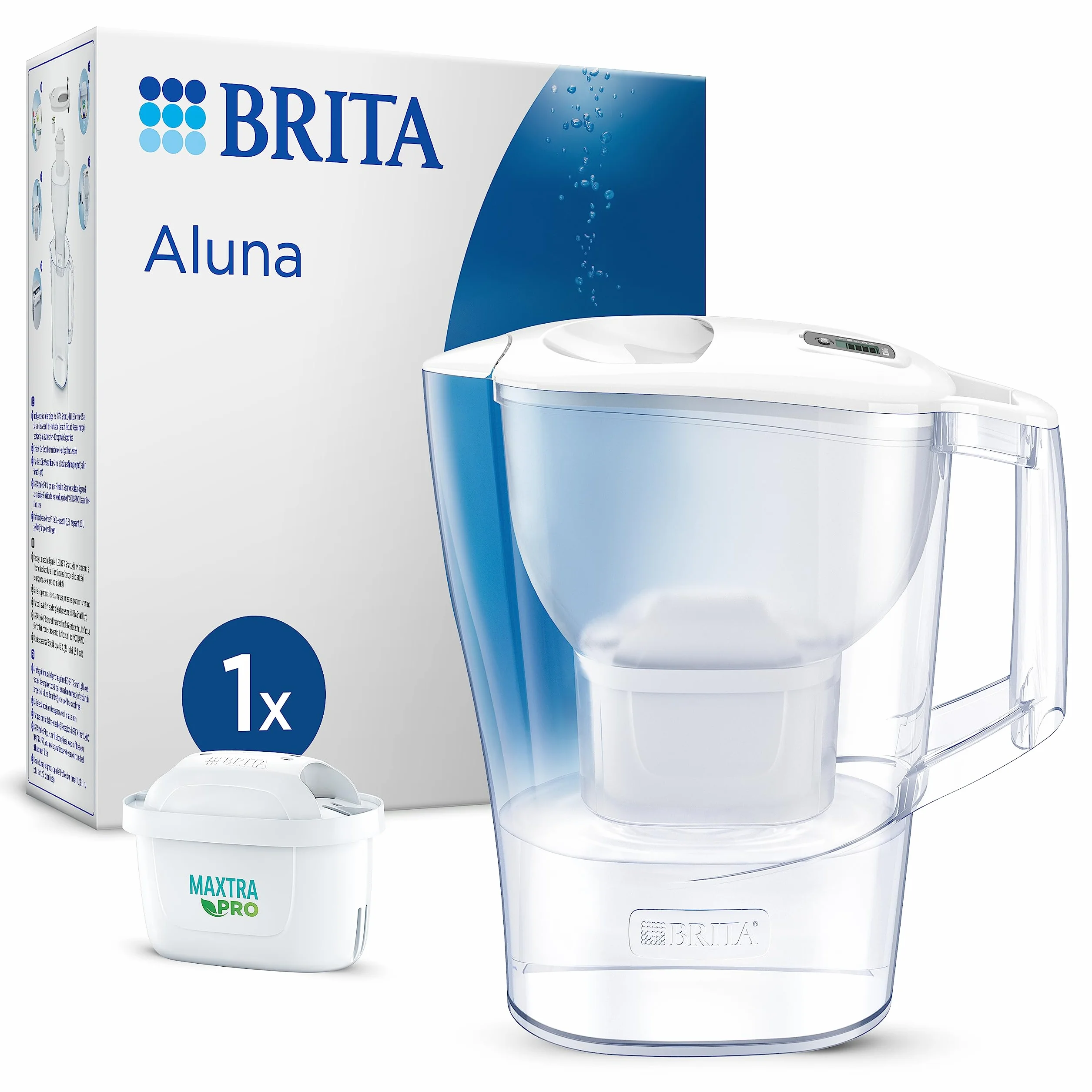 BRITA Caraffa filtrante Aluna bianca 2.4L con filtro MAXTRA PRO All-in-1 riduce cloro calcare PFAS Memo digitale