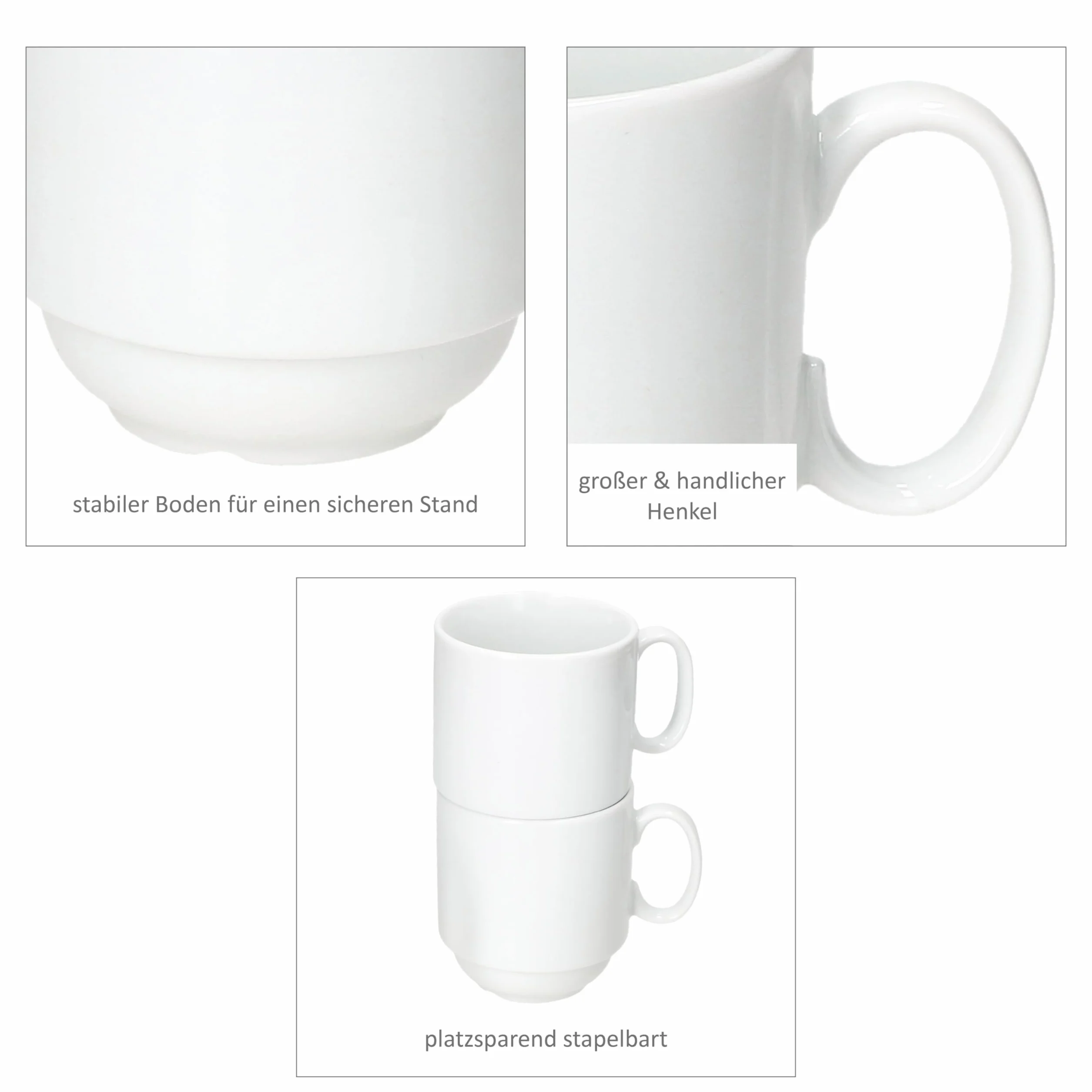 MamboCat Tommy Set 6 tazze da caffè 220 ml porcellana bianca impilabili