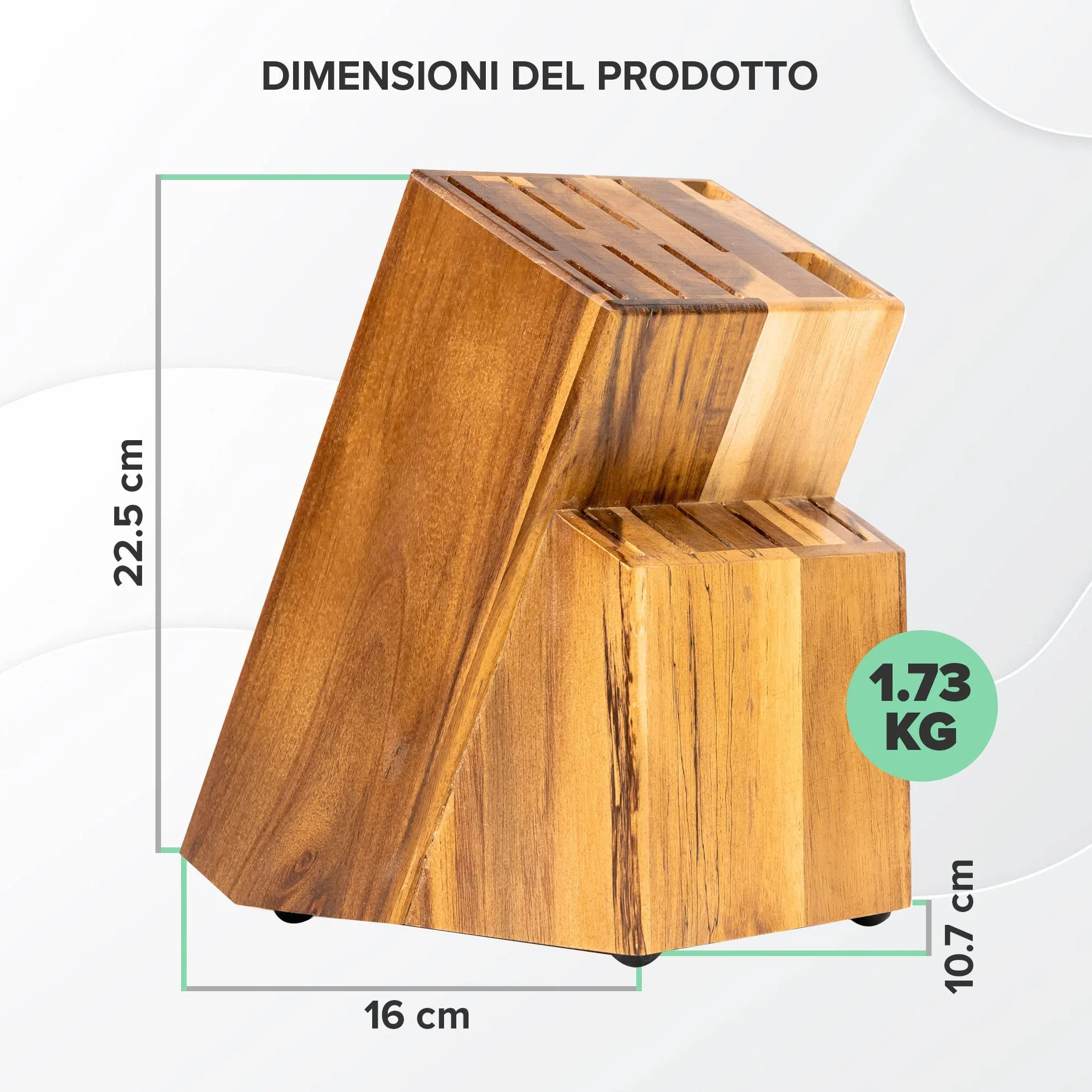 Coninx Ceppo Coltelli da Cucina in Legno Acacia - Porta Coltelli Cucina - Ceppo Coltelli Vuoto - Blocco Coltelli Universale senza Coltelli - 13 x 19.5 x 23 cm