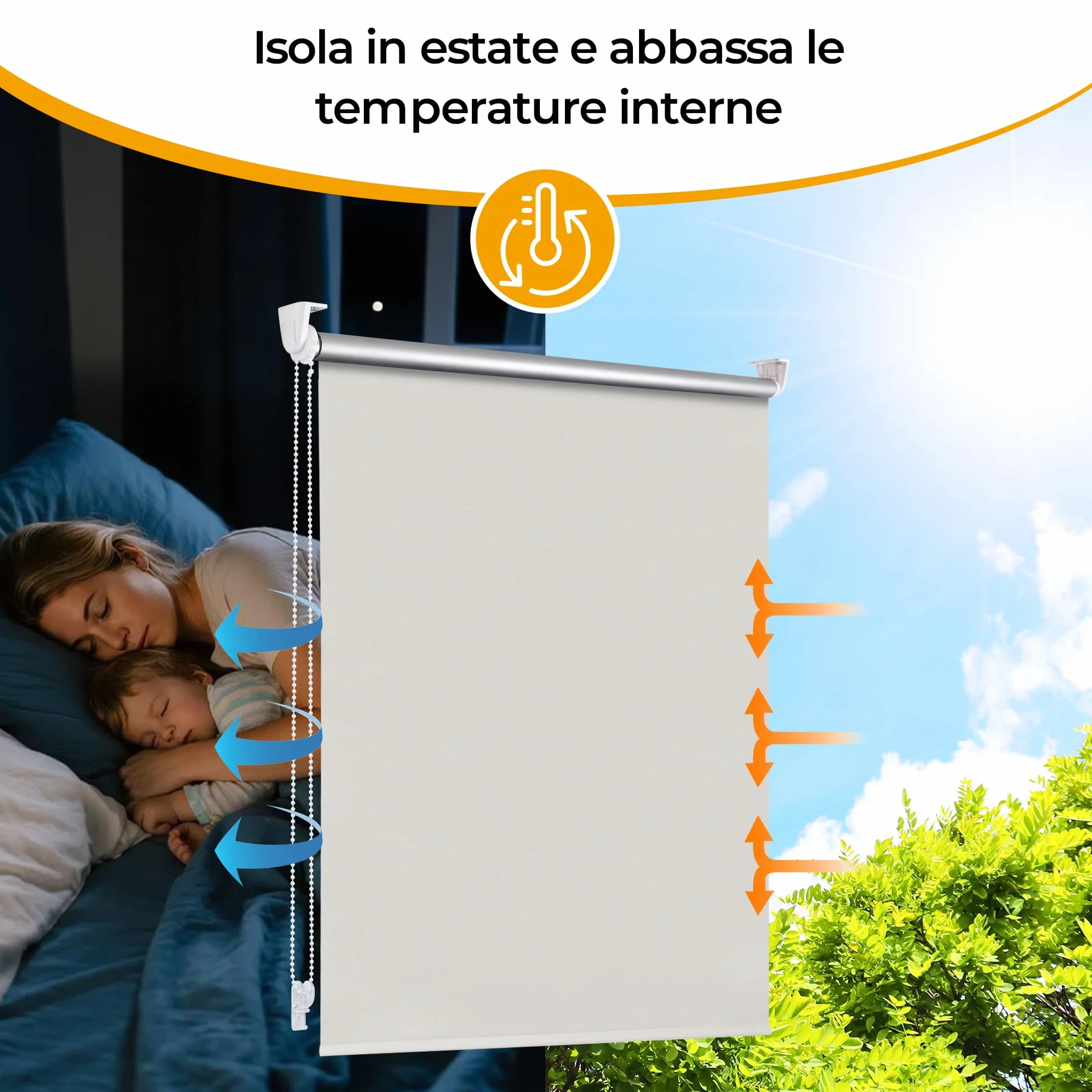 HOMEDEMO Tenda a rullo oscurante 40x230cm Bianco Crema per interni senza foratura