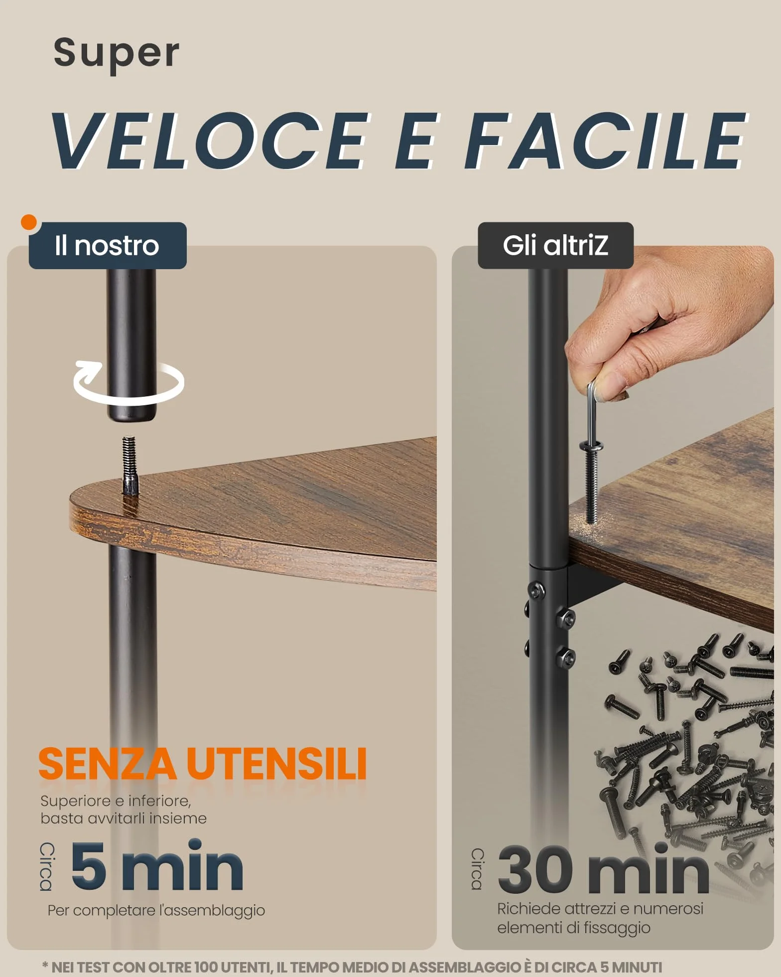 SONGMICS HOME Montaggio Super Veloce Senza Attrezzi, Scaffale Angolare a 5 Ripiani, 38,3 x 27 x 139 cm, Marrone Vintage