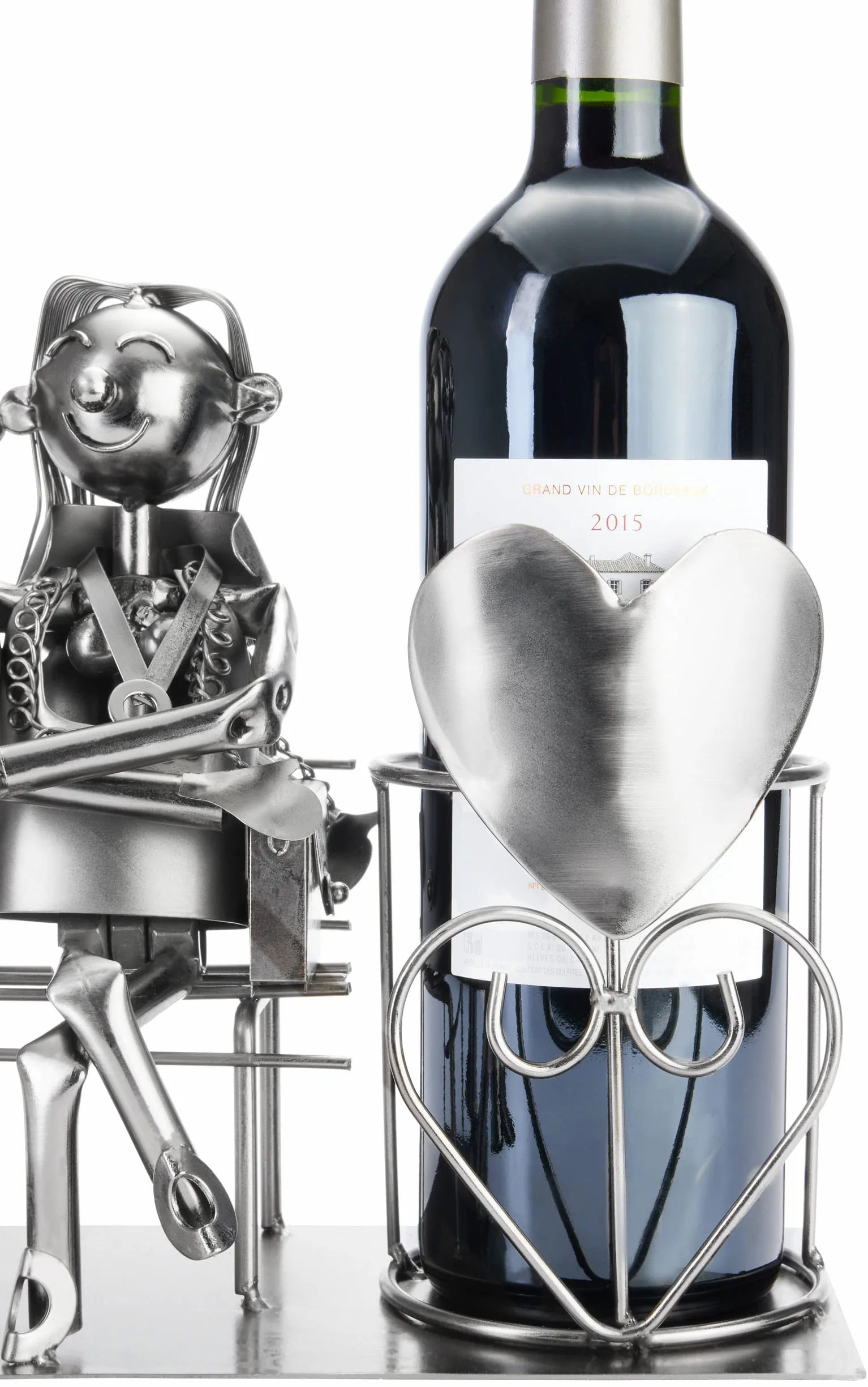 BRUBAKER Portabottiglie Amanti sulla Panchina Argento Figura Amore in Metallo Regalo Coppie Sposate