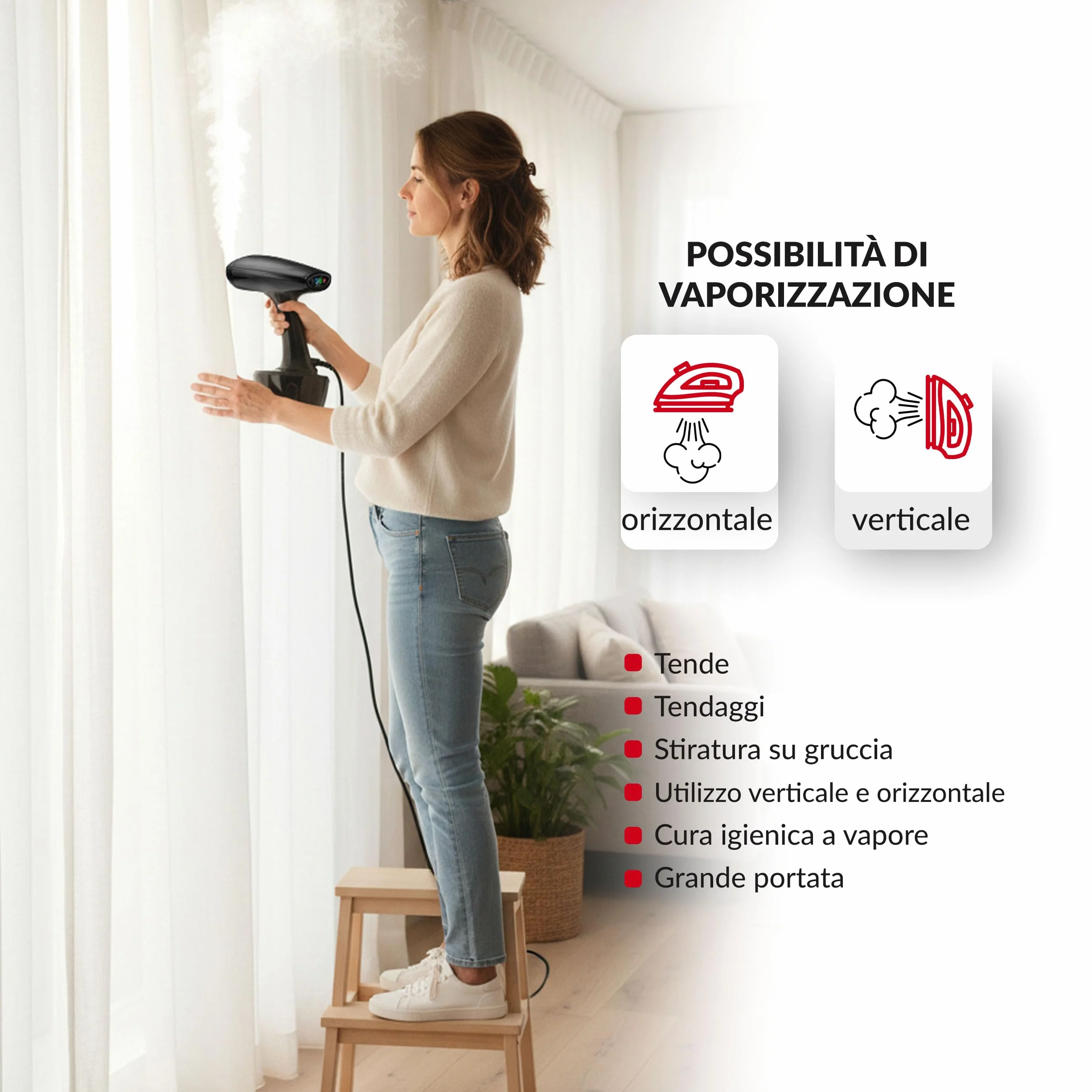LEHMANN Stiratore Verticale 1600W 25 g/min Vapore Serbatoio 320ml Riscaldamento Rapido 2 Accessori Nero Rosa Oro