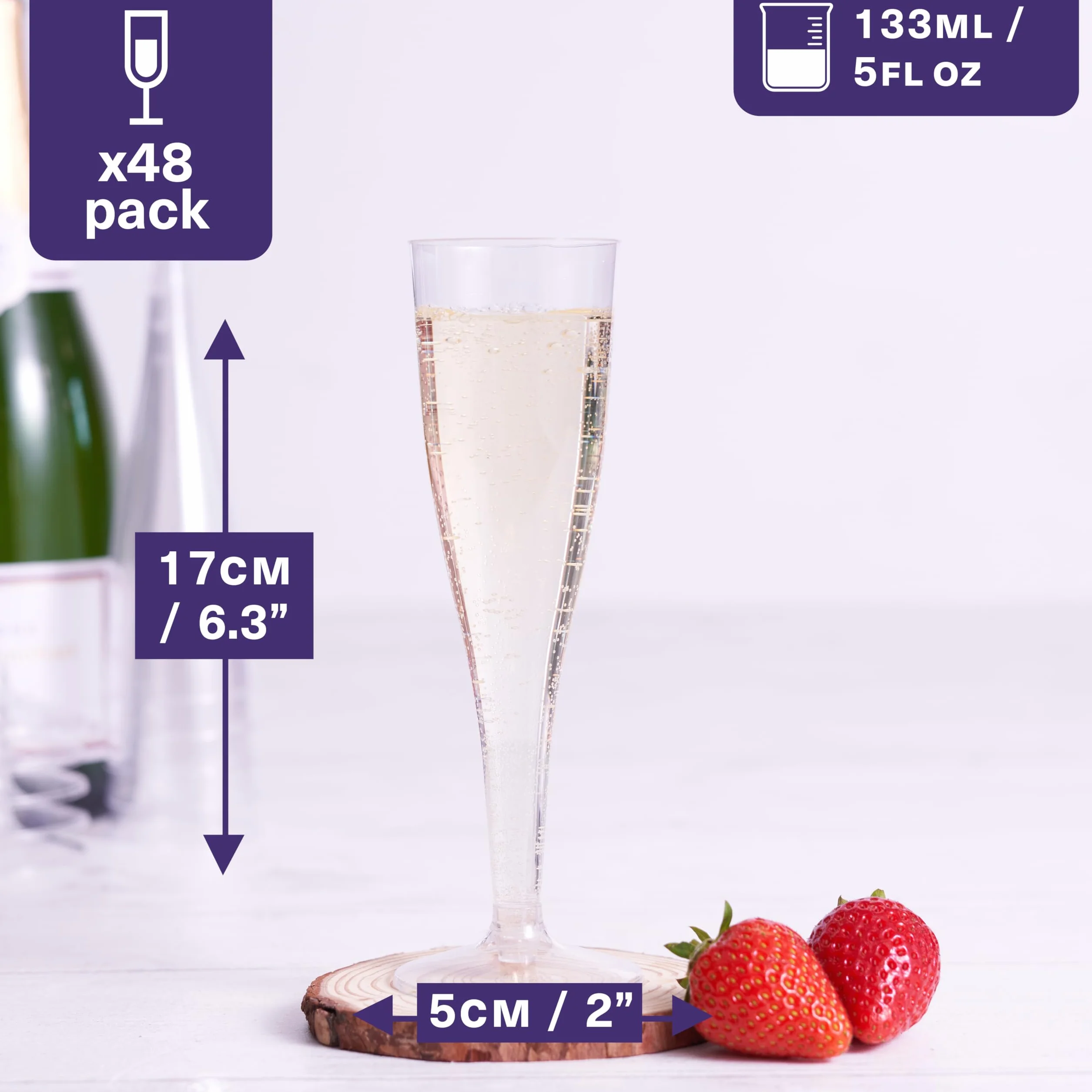48 Calici Plastica Eleganti Flute da Champagne 133ml Resistenti Riutilizzabili