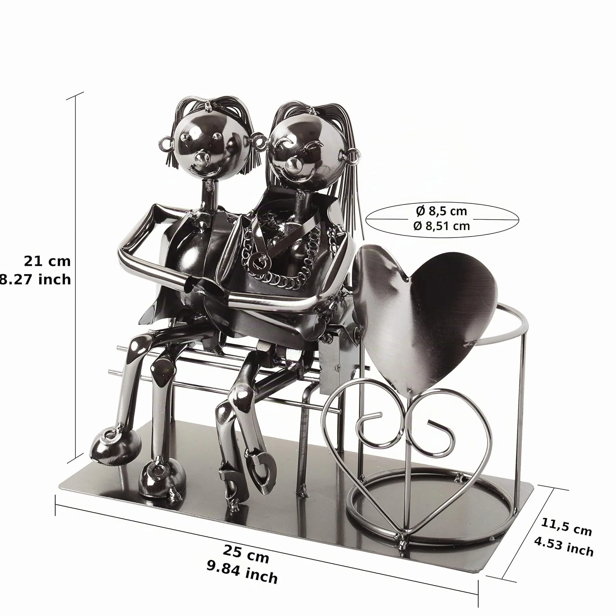 BRUBAKER Portabottiglie Amanti sulla Panchina Argento Figura Amore in Metallo Regalo Coppie Sposate