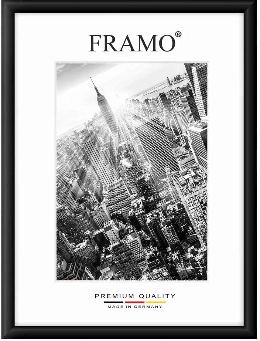 FRAMO 35mm Cornice per Immagini 32 x 46 cm | Nero Opaco | Cornice in MDF Fatta a Mano con lastra di Vetro Artificiale antiriflesso a Prova di Rottura e Robusta Parete Posteriore in MDF
